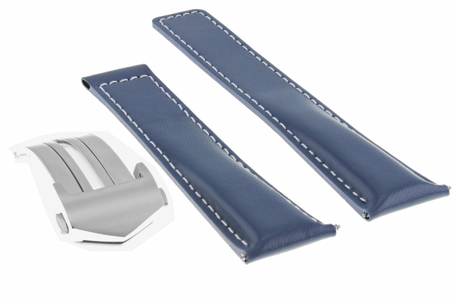 20MM LEATHER WATCH BAND STRAP FOR TAG HEUER CARRERA CALIBRE BLUE WHITE STITCH