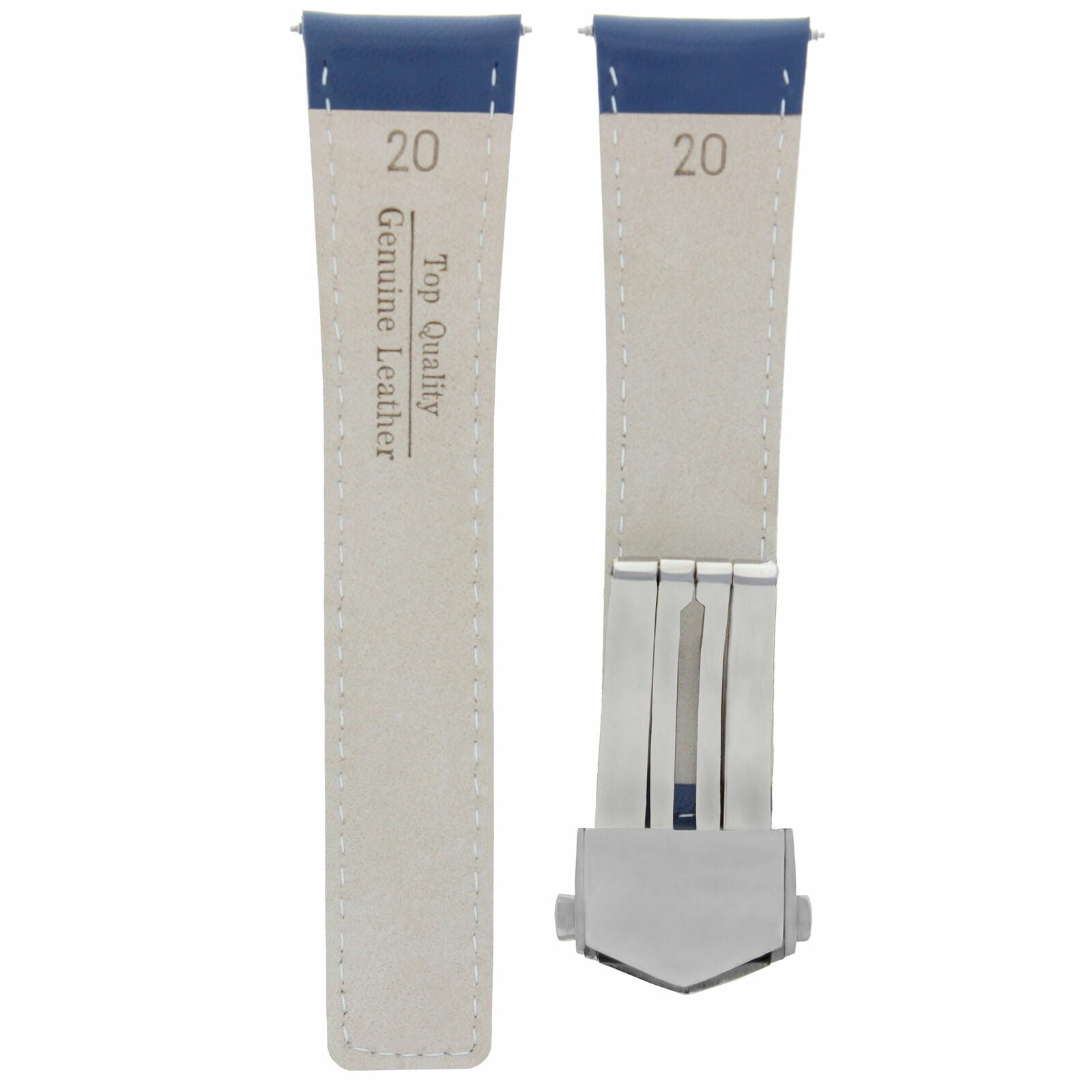 20MM LEATHER WATCH BAND STRAP FOR TAG HEUER CARRERA CALIBRE BLUE WHITE STITCH