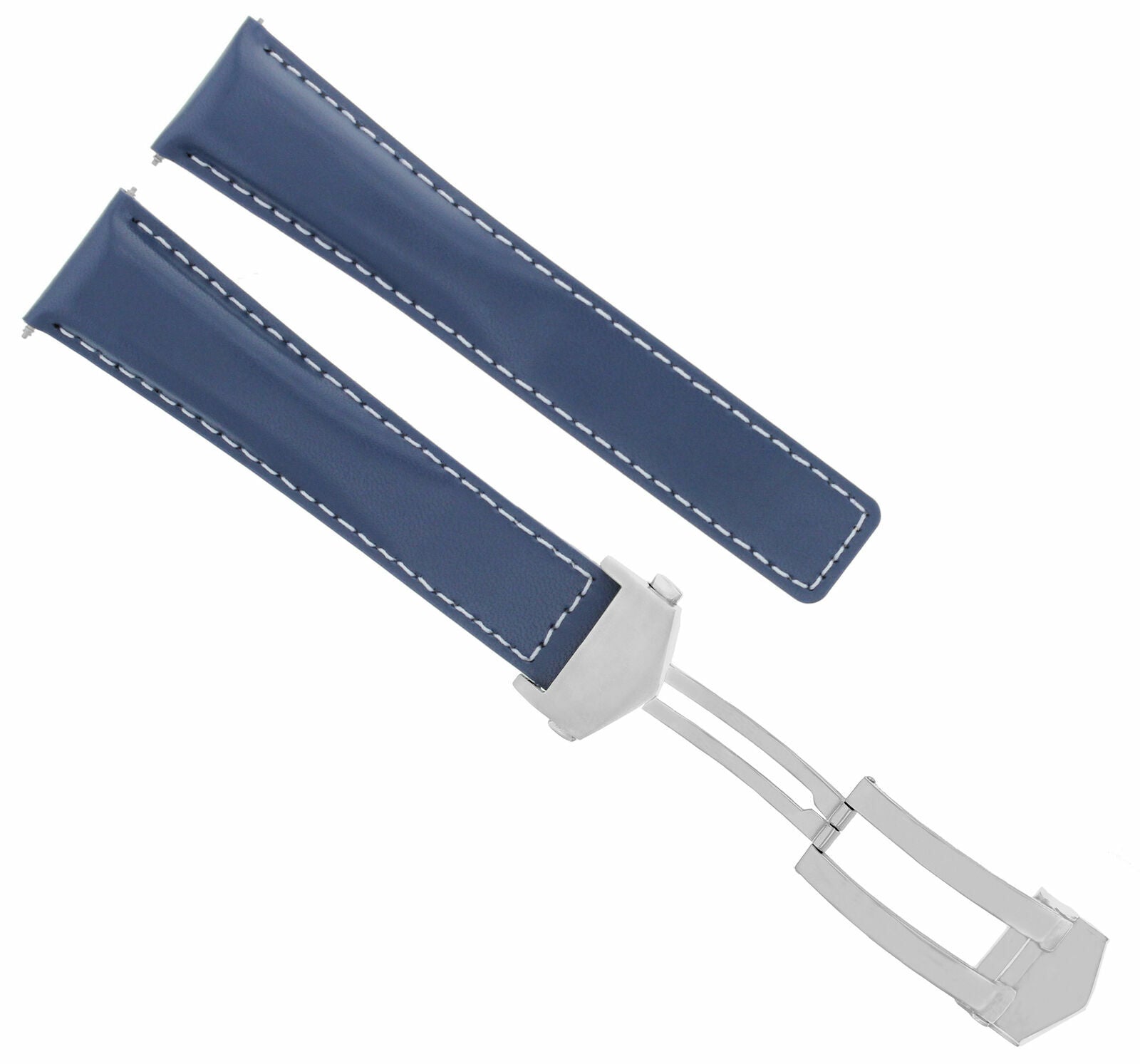 20MM LEATHER WATCH BAND STRAP FOR TAG HEUER CARRERA CALIBRE BLUE WHITE STITCH