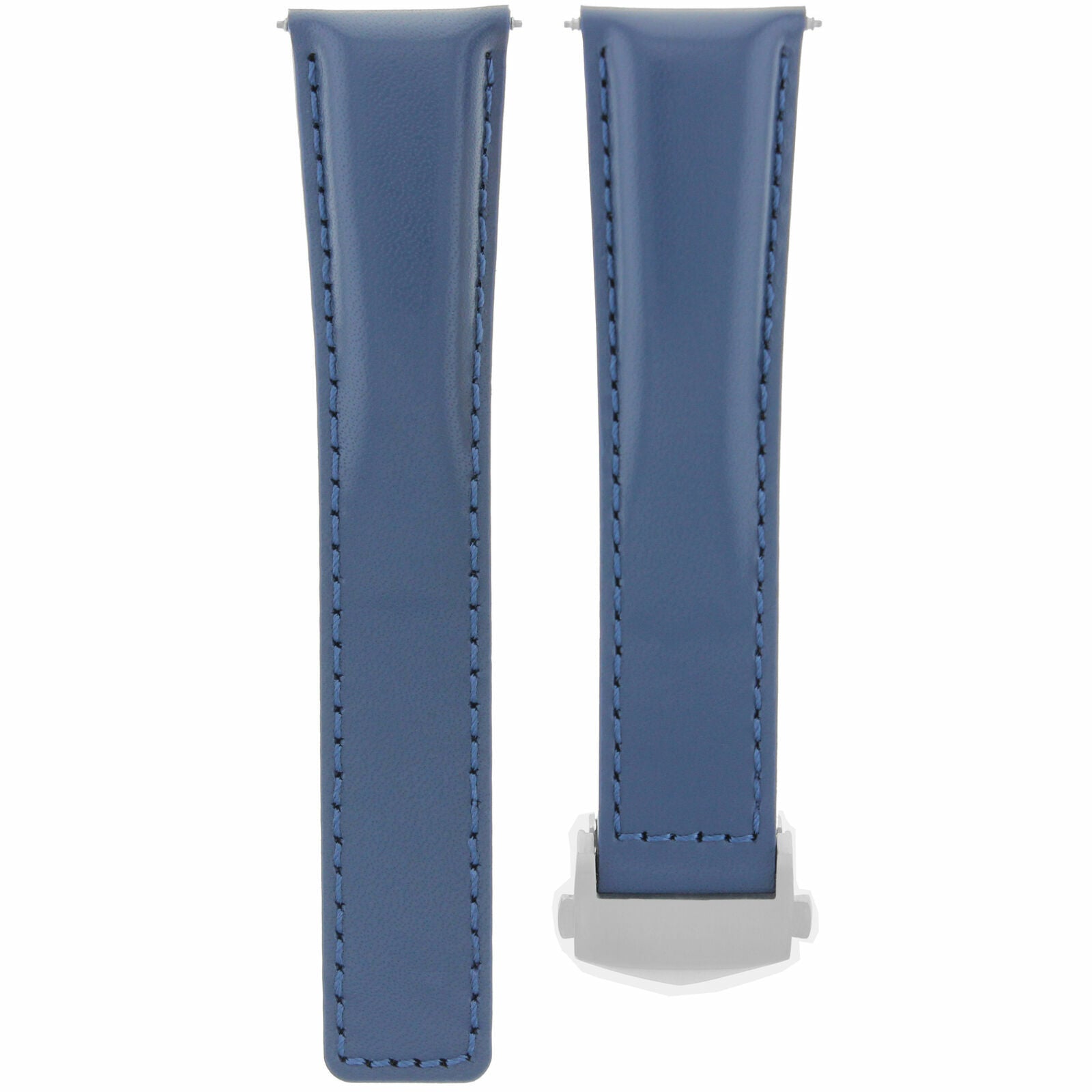 22MM LEATHER BAND STRAP DEPLOYMENT CLASP FOR TAG HEUER MONACO CALIBRE 12 F1 BLUE