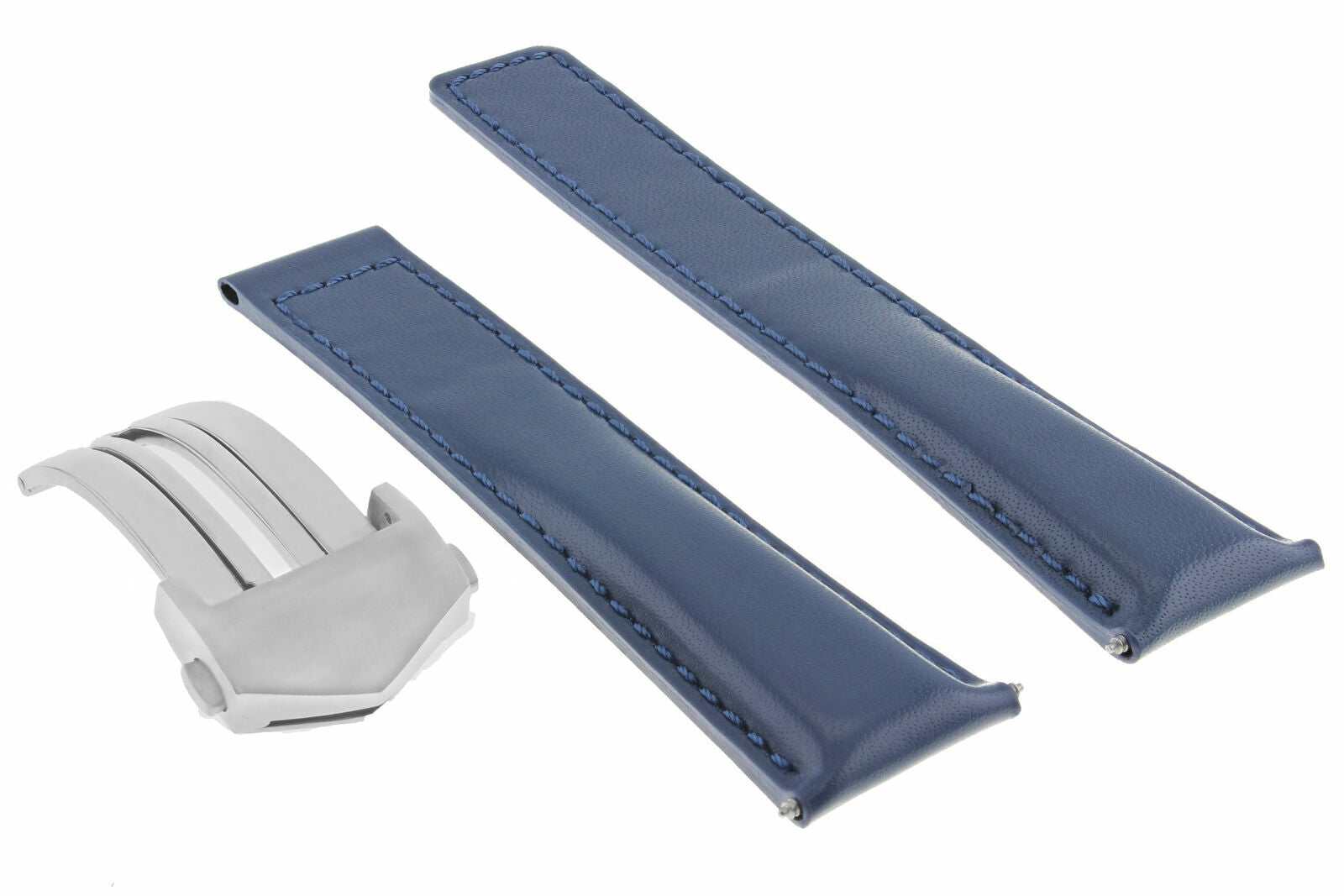 22MM LEATHER BAND STRAP DEPLOYMENT CLASP FOR TAG HEUER MONACO CALIBRE 12 F1 BLUE