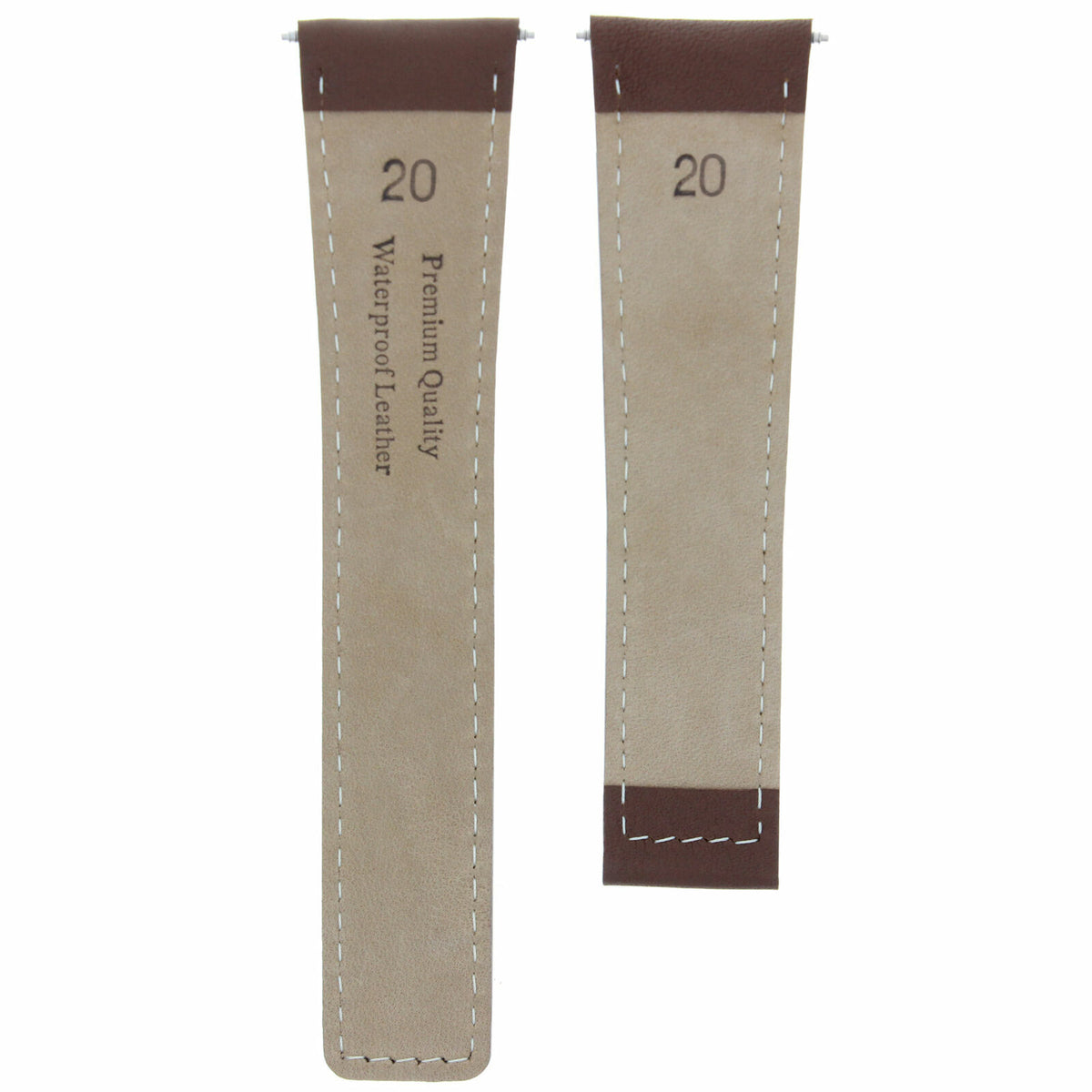 20/16MM LEATHER WATCH STRAP BAND UNIVERSAL MADE WITH GENUINE ITALIAN LEATHER, Light Brown White Stitching, front view