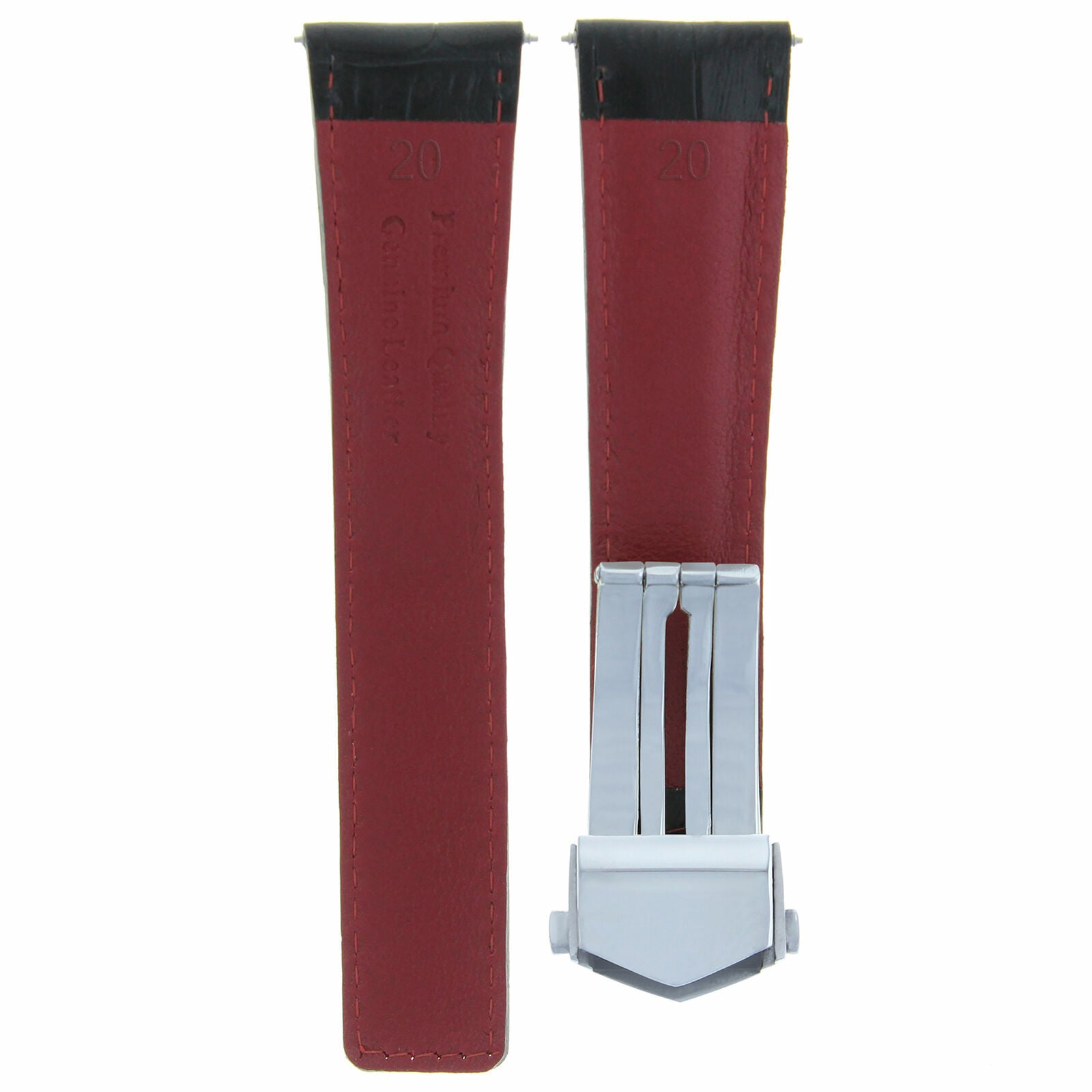 20MM LEATHER BAND STRAP FOR TAG HEUER CARRERA BLACK RED FIT CLASP FC5037-39-41