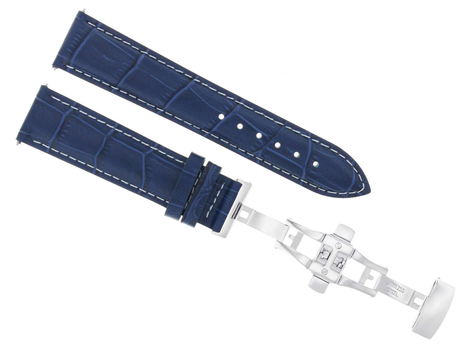 19/16MM LEATHER BAND STRAP BUTTERFLY DEPLOYMENT CLASP FOR OMEGA DEVILLE BLUE WS