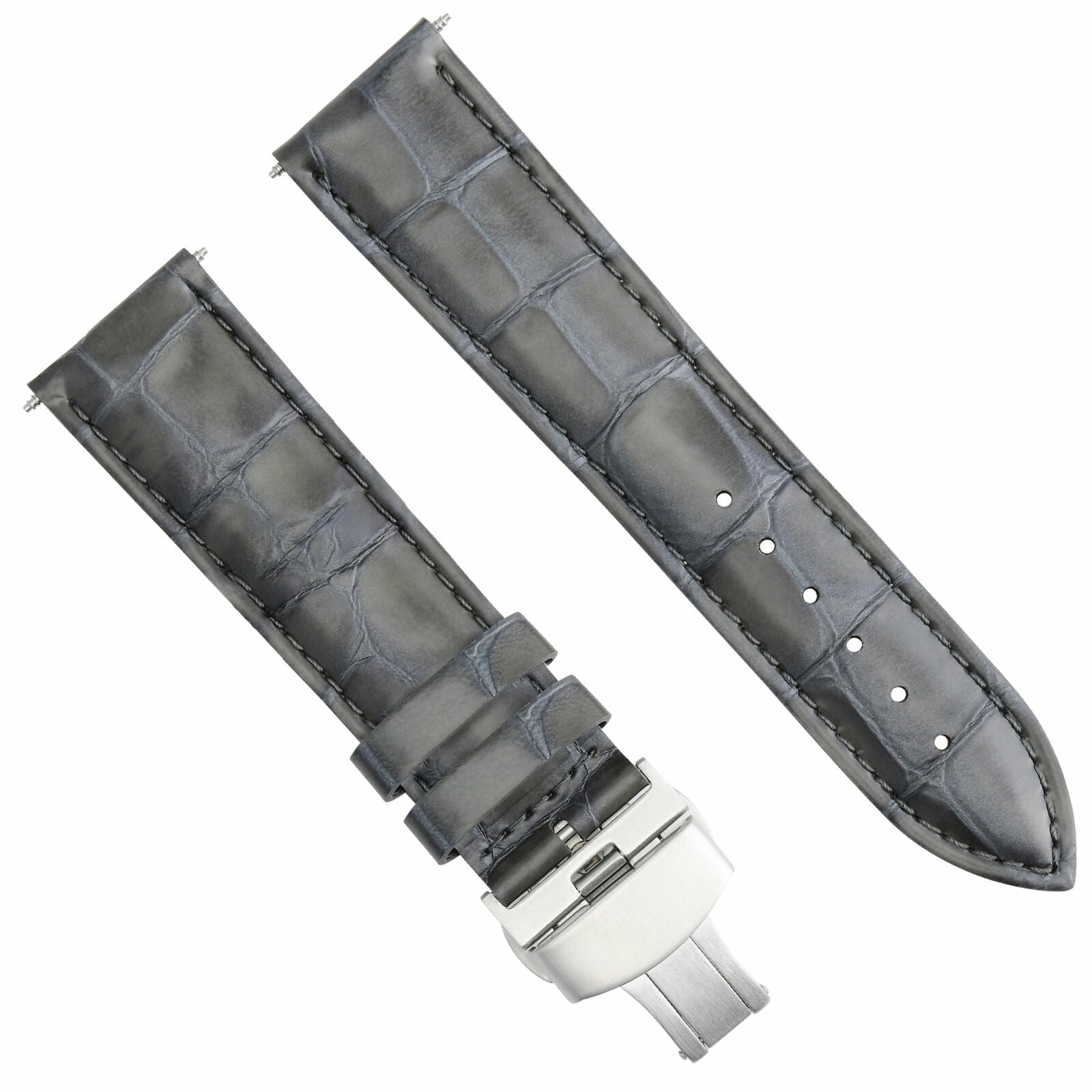 21MM LEATHER WATCH BAND STRAP GREY DEPLOYMENT CLASP FOR LONGINES WATCH