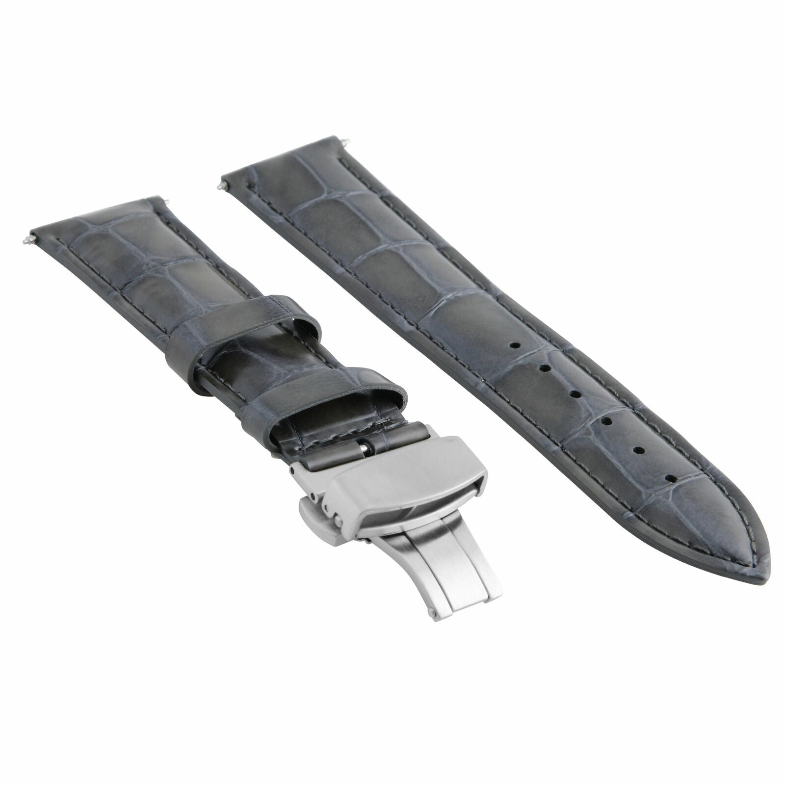 21MM LEATHER WATCH BAND STRAP GREY DEPLOYMENT CLASP FOR LONGINES WATCH