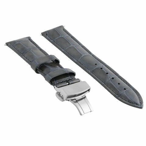 21MM LEATHER WATCH BAND STRAP GREY DEPLOYMENT CLASP FOR LONGINES WATCH