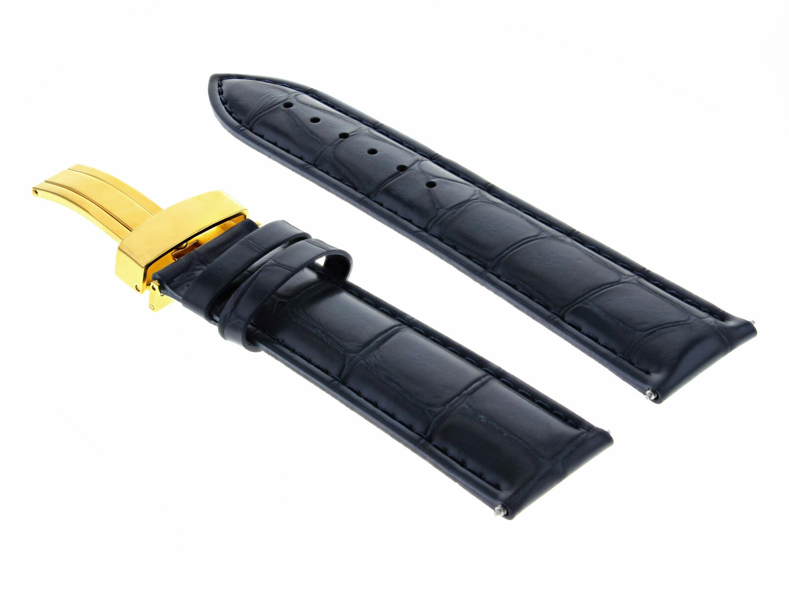18MM LEATHER WATCH STRAP BAND DEPLOYMENT CLASP BUCKLE FOR INVICTA DARK BLUE GOLD