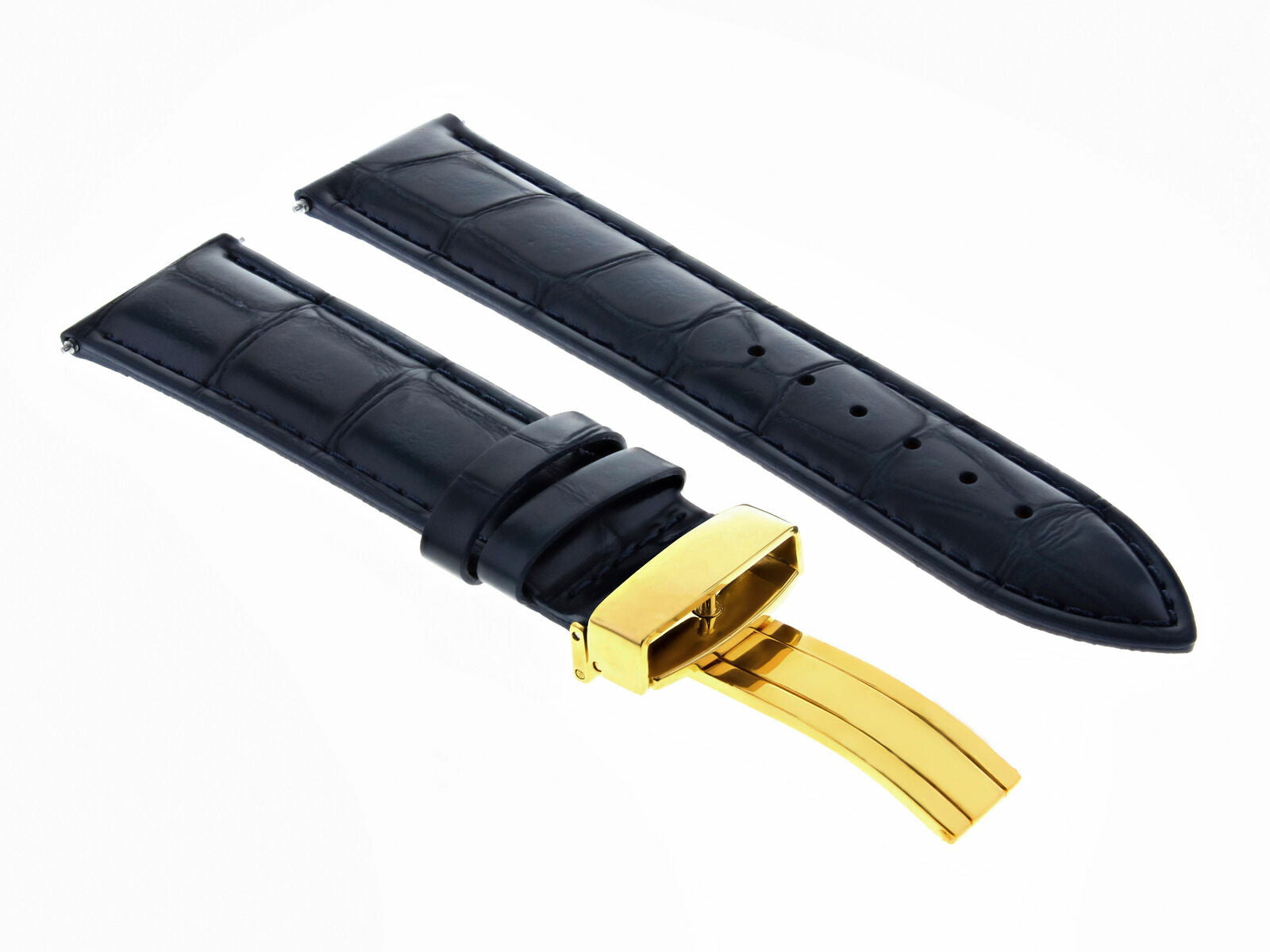 18MM LEATHER WATCH STRAP BAND DEPLOYMENT CLASP BUCKLE FOR INVICTA DARK BLUE GOLD