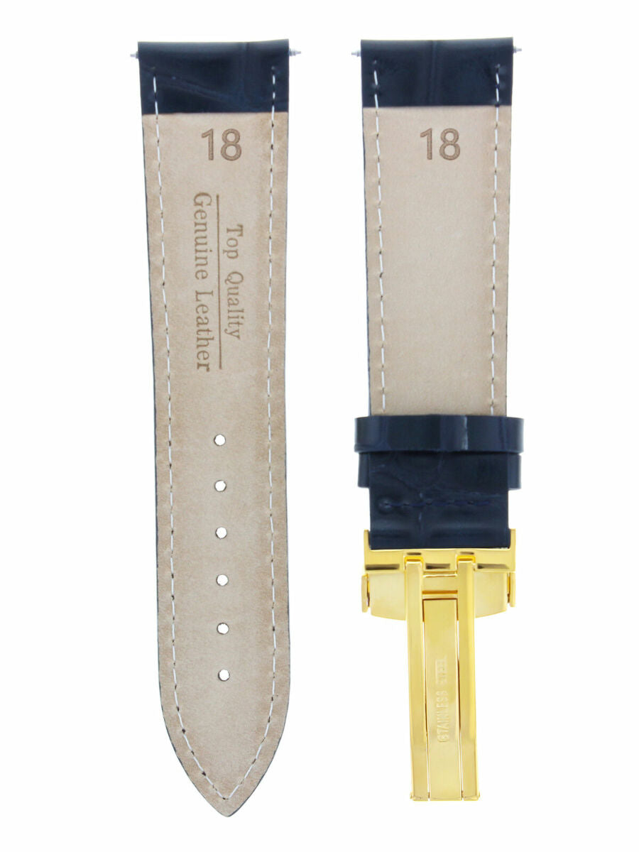 18MM LEATHER WATCH STRAP BAND DEPLOYMENT CLASP BUCKLE FOR INVICTA DARK BLUE GOLD