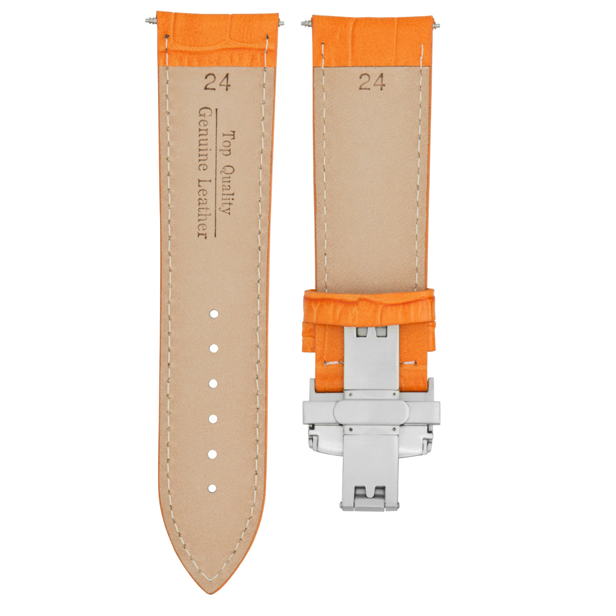 24MM LEATHER STRAP BAND FOR PAM 44MM PANERAI GMT DEPLOYMENT CLASP BROWN ORANGE