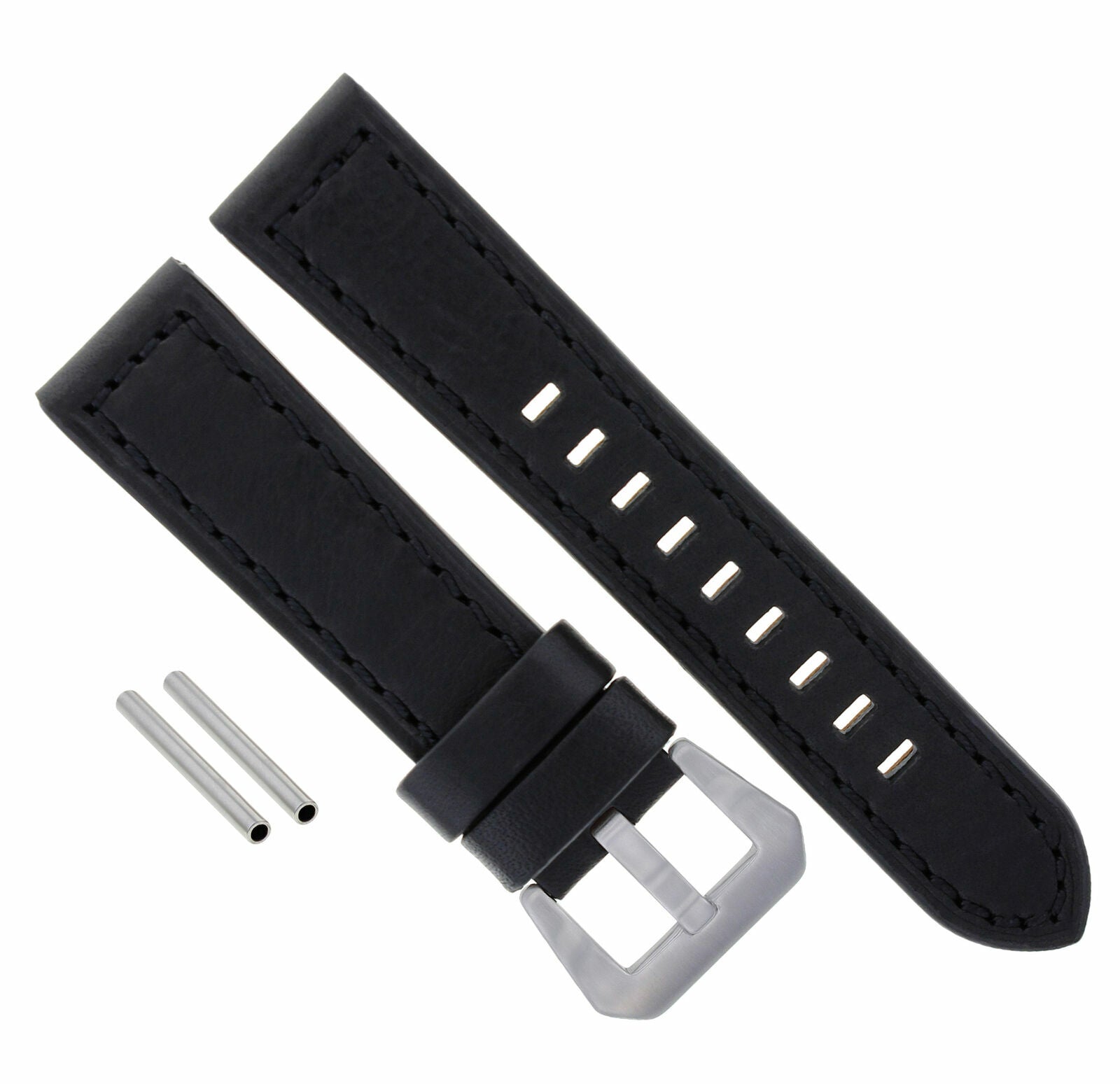 BIG 24MM COW LEATHER WATCH BAND STRAP FOR BREITLING BLACK NAVITIMER SHINY BUCKLE
