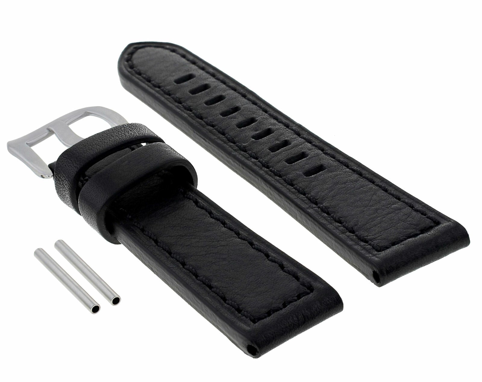BIG 24MM COW LEATHER WATCH BAND STRAP FOR BREITLING BLACK NAVITIMER SHINY BUCKLE