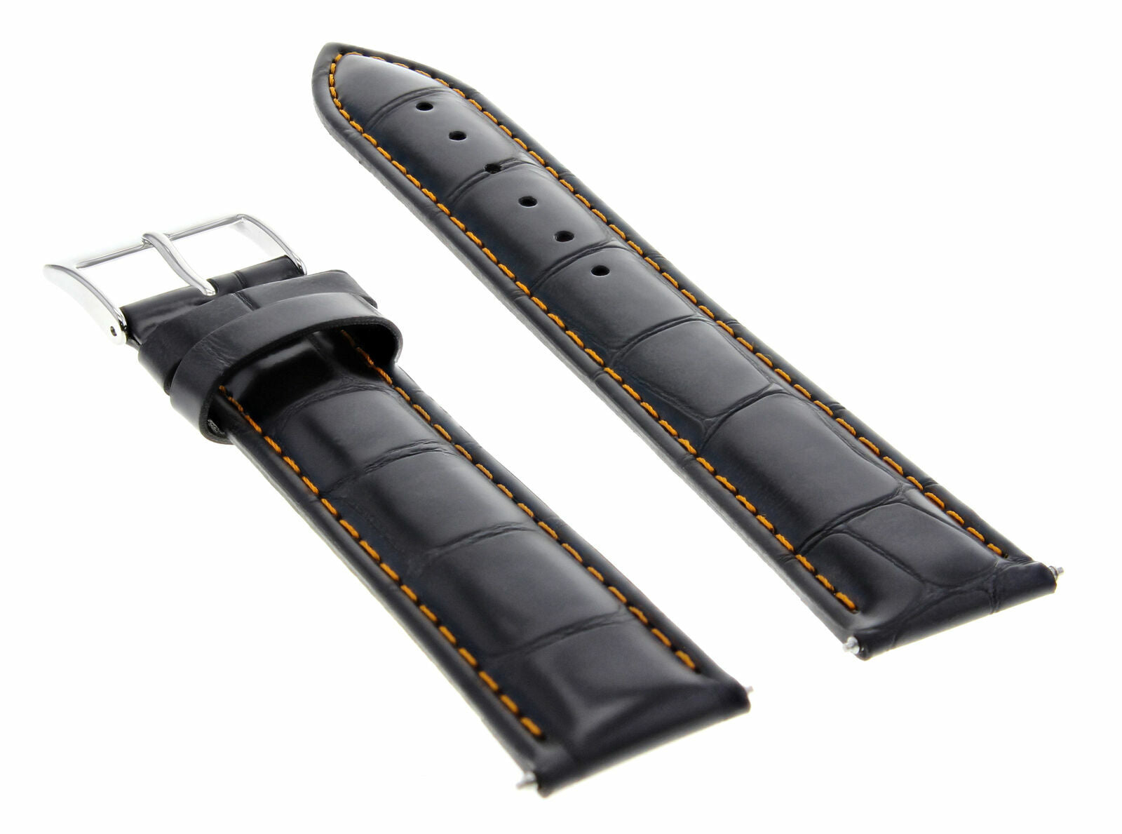 18MM ITALIAN LEATHER WATCH BAND STRAP FOR ROLEX BLACK ORANGE STITCH TOP QUALITY