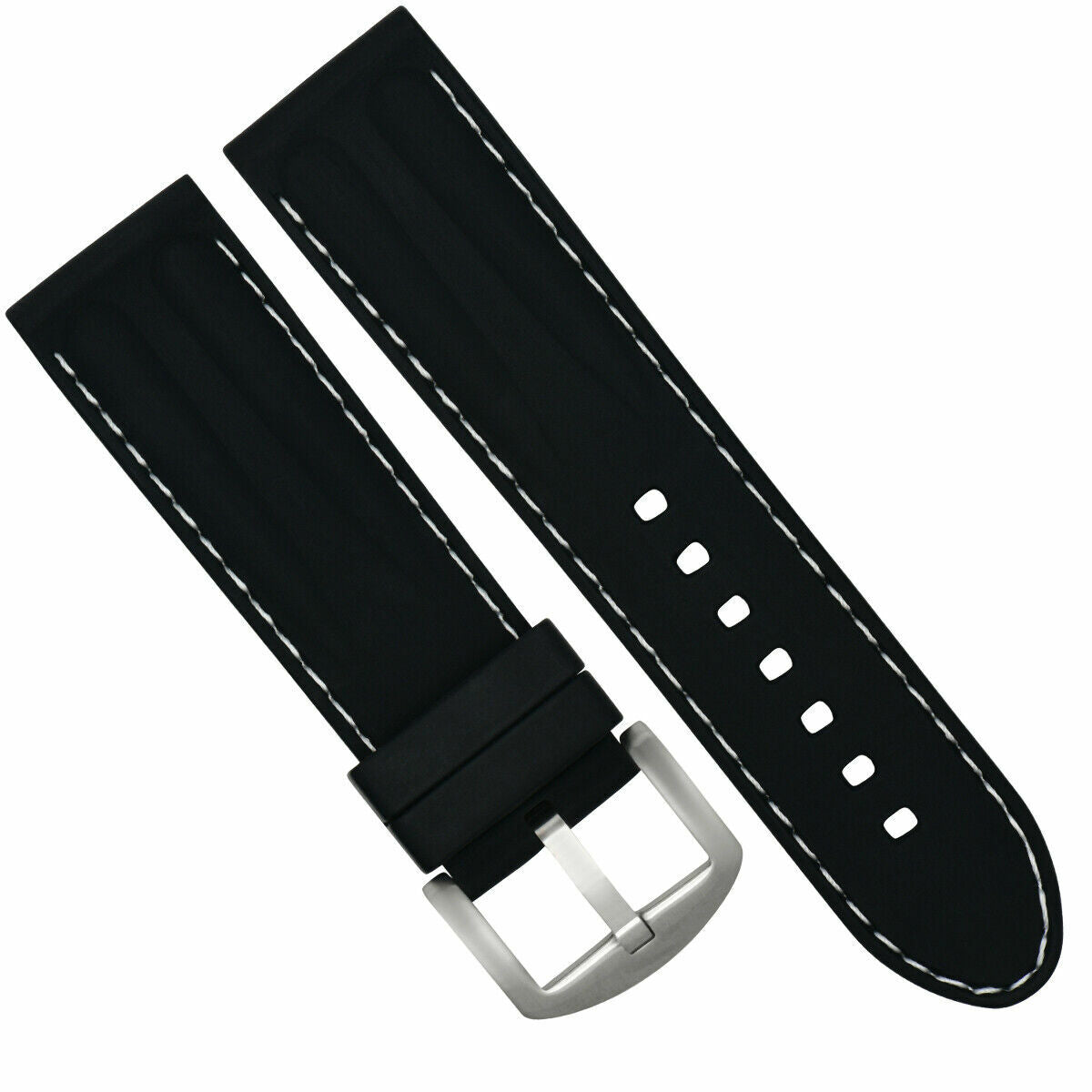 18MM RUBBER DIVER WATCH BAND STRAP FOR CITIZEN ECO DRIVE WATCH BLACK WHITE STITC
