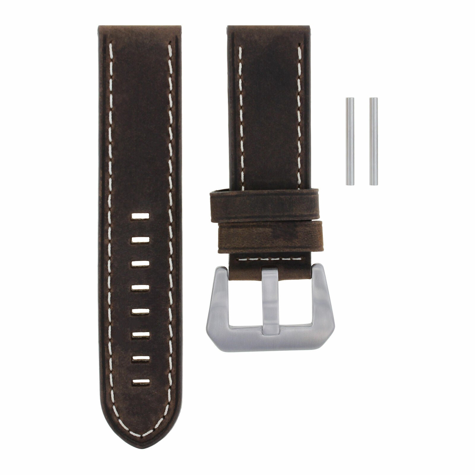 24MM COW LEATHER WATCH BAND STRAP FOR BREITLING WATCH COLT BROWN WHITE STITCH
