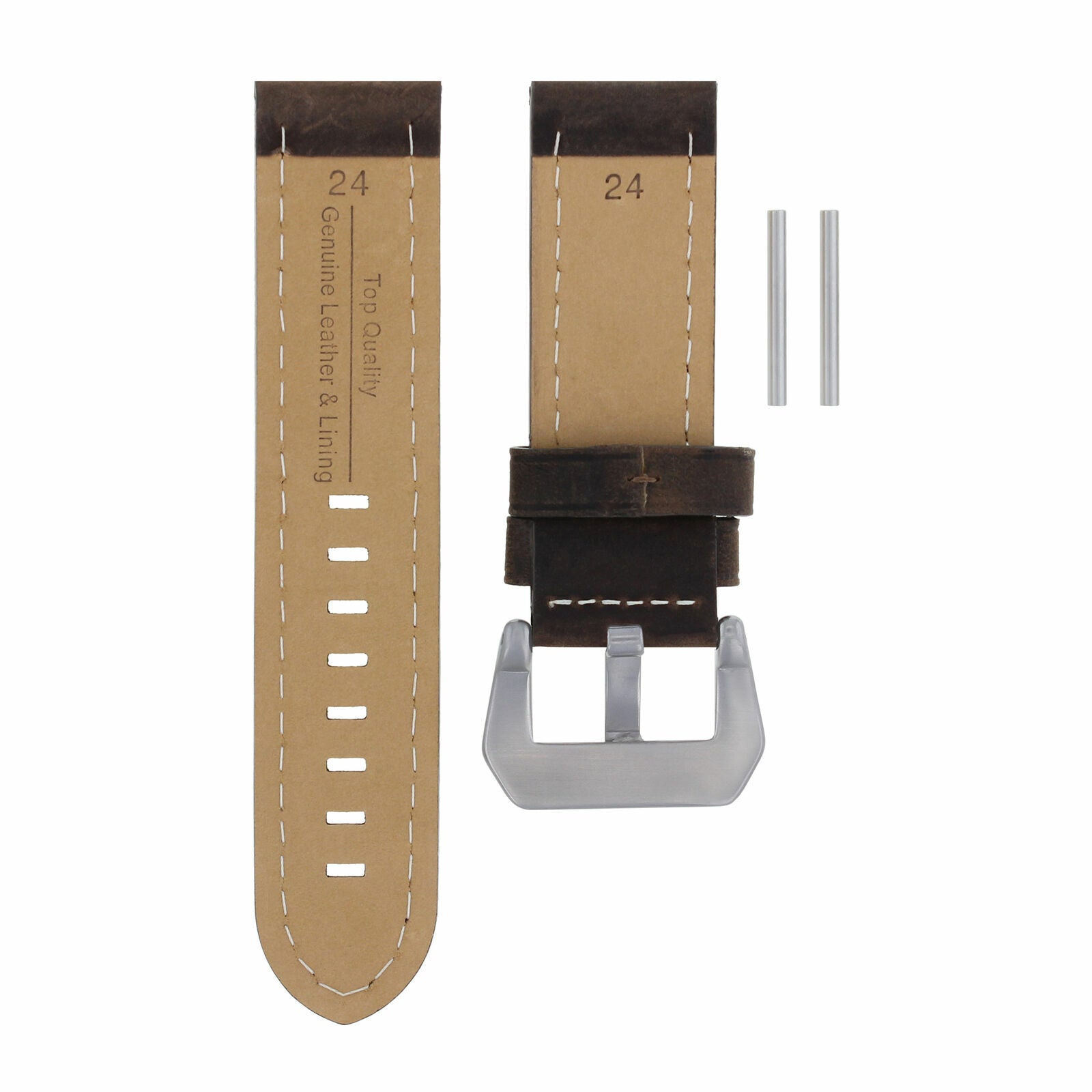24MM COW LEATHER WATCH BAND STRAP FOR BREITLING WATCH COLT BROWN WHITE STITCH