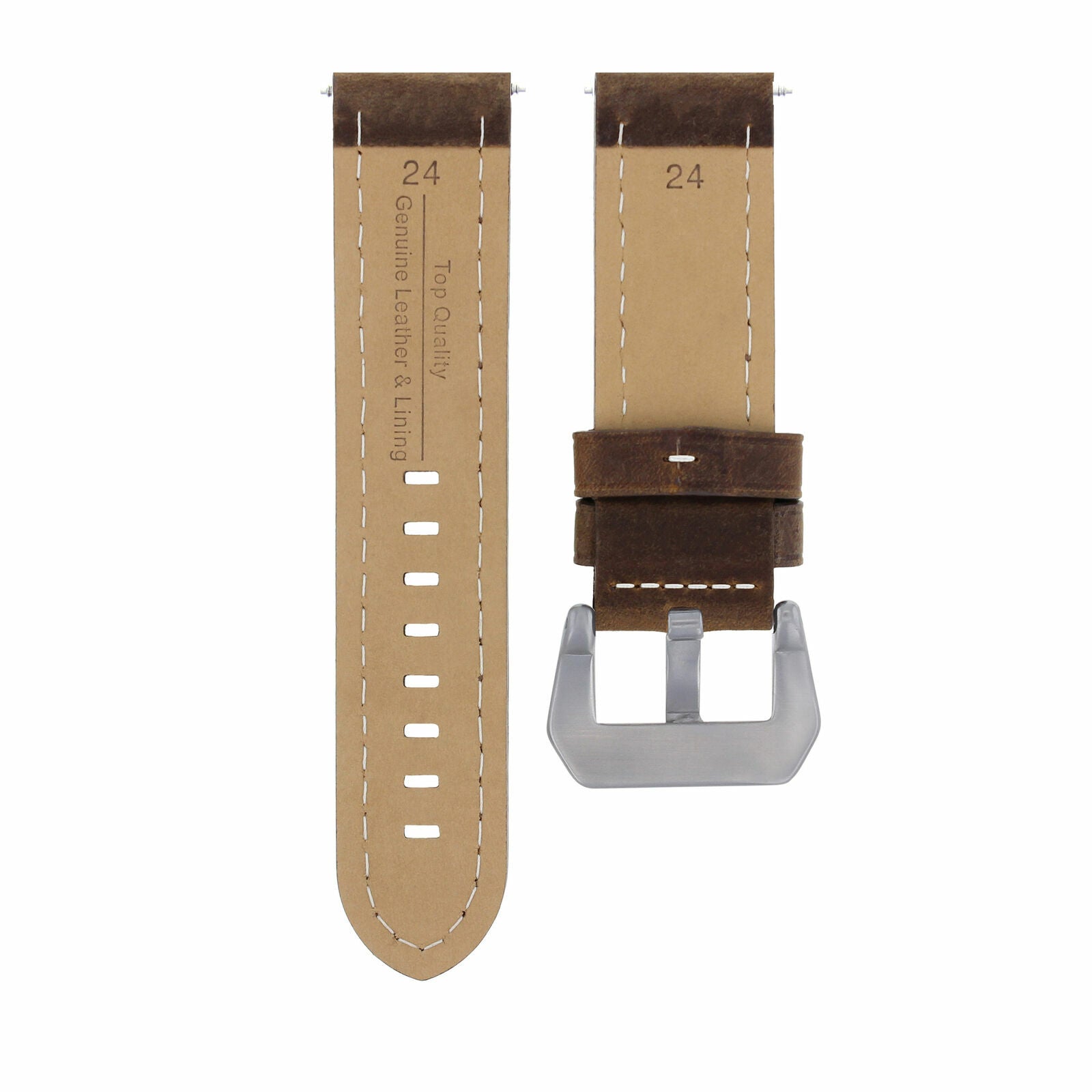 24MM COW LEATHER WATCH BAND STRAP FOR BREITLING COLT AVENGER BROWN WHITE STITCH