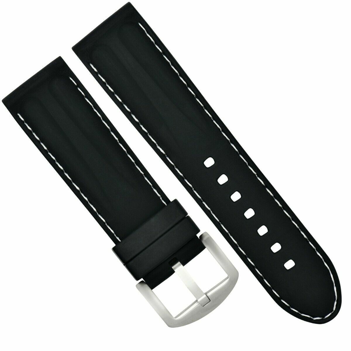 24MM RUBBER DIVER WATCH BAND STRAP FOR PANERAI LUMINOR WATCH BLACK WHITE STITCH