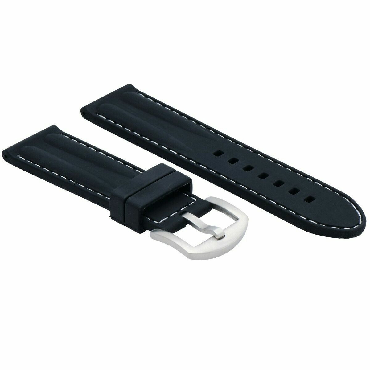 24MM RUBBER DIVER WATCH BAND STRAP FOR PANERAI LUMINOR WATCH BLACK WHITE STITCH