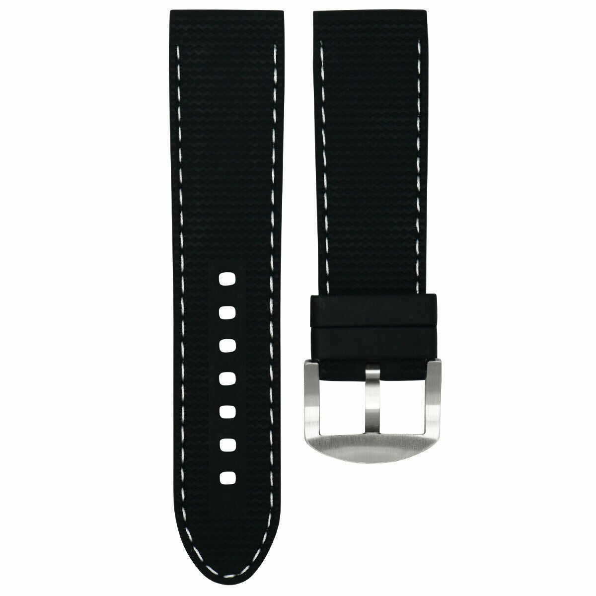 24MM RUBBER DIVER WATCH BAND STRAP FOR PANERAI LUMINOR WATCH BLACK WHITE STITCH