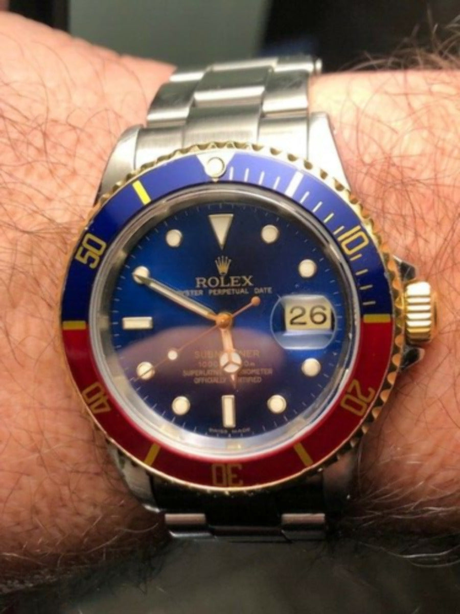 BEZEL INSERT FOR ROLEX SUBMARINER 16800 16808 16813 16818 16610 WATCH BLUE/RED