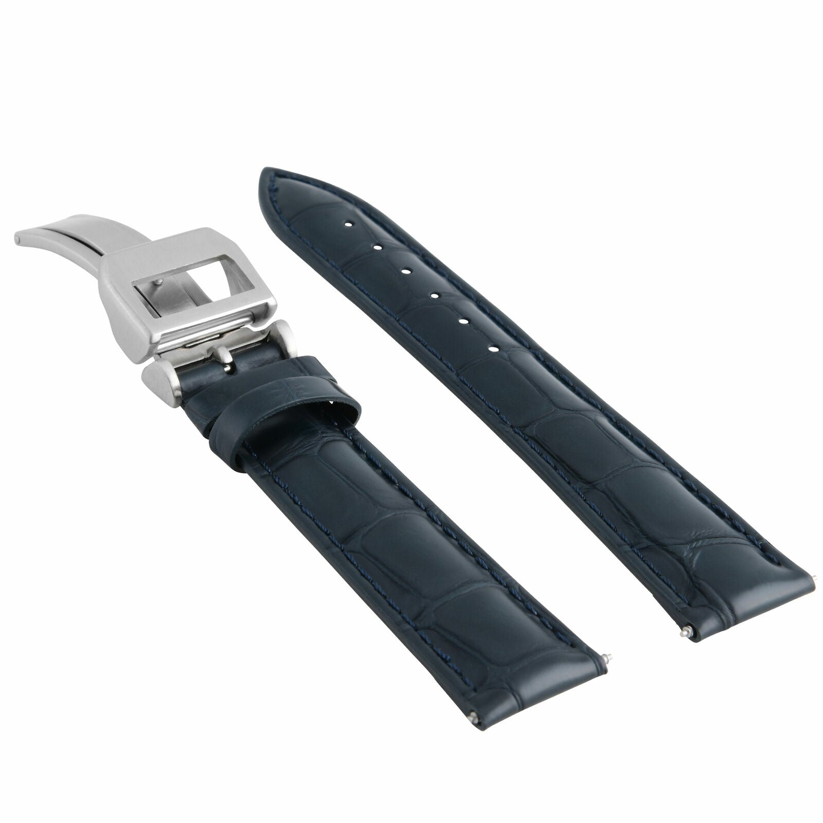 20MM LEATHER WATCH BAND STRAP FOR IWC PILOT PORTUGUES DEPLOYMENT CLASP D/BLUE