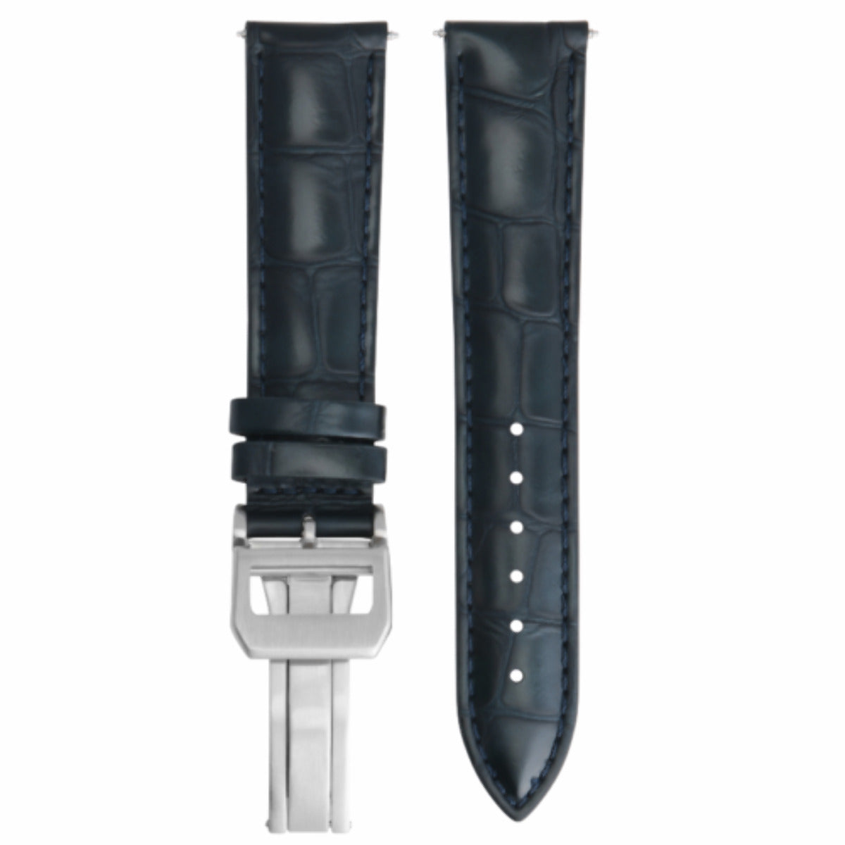 20MM LEATHER WATCH BAND STRAP FOR IWC PILOT PORTUGUES DEPLOYMENT CLASP D/BLUE