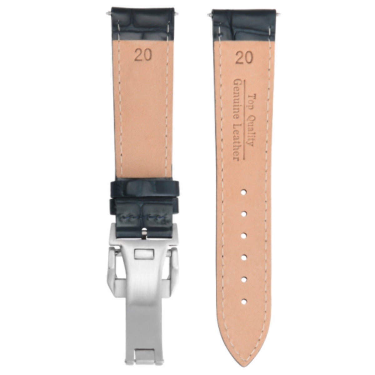 20MM LEATHER WATCH BAND STRAP FOR IWC PILOT PORTUGUES DEPLOYMENT CLASP D/BLUE