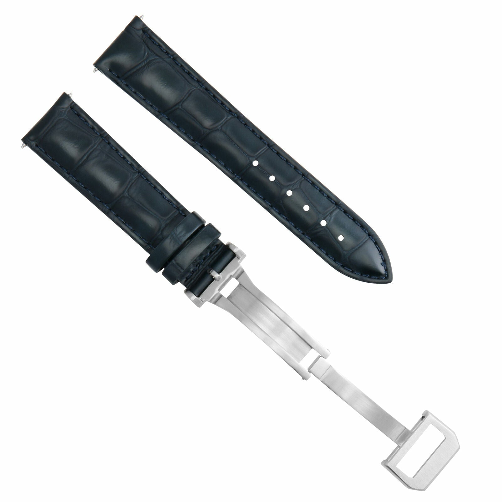 20MM LEATHER WATCH BAND STRAP FOR IWC PILOT PORTUGUES DEPLOYMENT CLASP D/BLUE