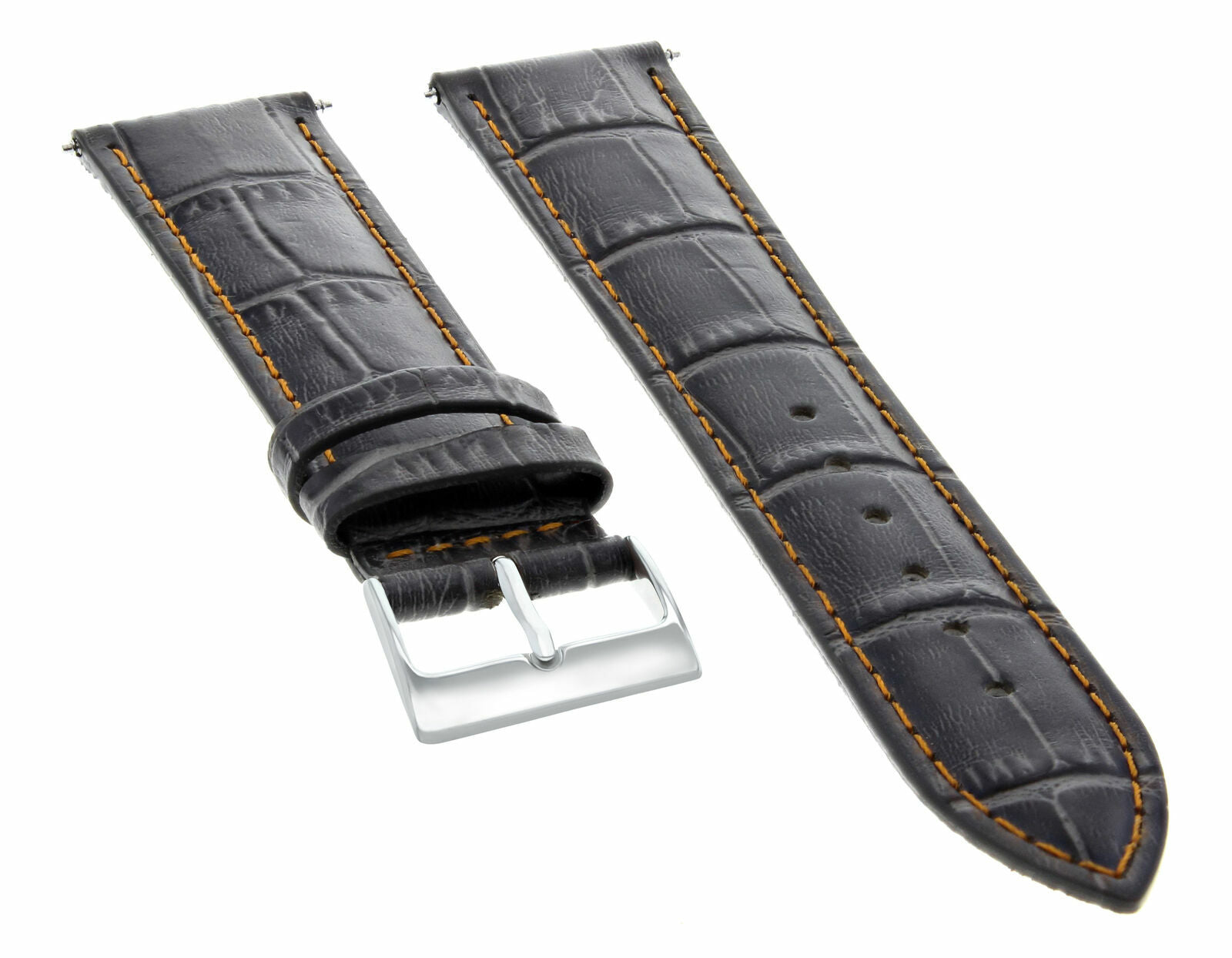 21MM LEATHER BAND STRAP FOR LONGINES WATCH WITH BUCKLE GREY ORANGE STITCH