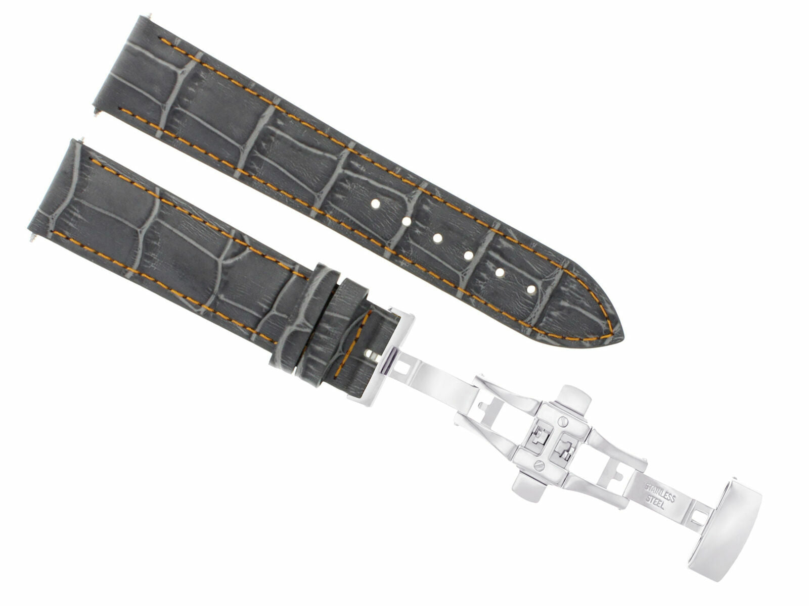 24MM LEATHER BAND STRAP DEPLOYMENT CLASP FOR ROLEX DATE DATEJUST GMT GREY OS