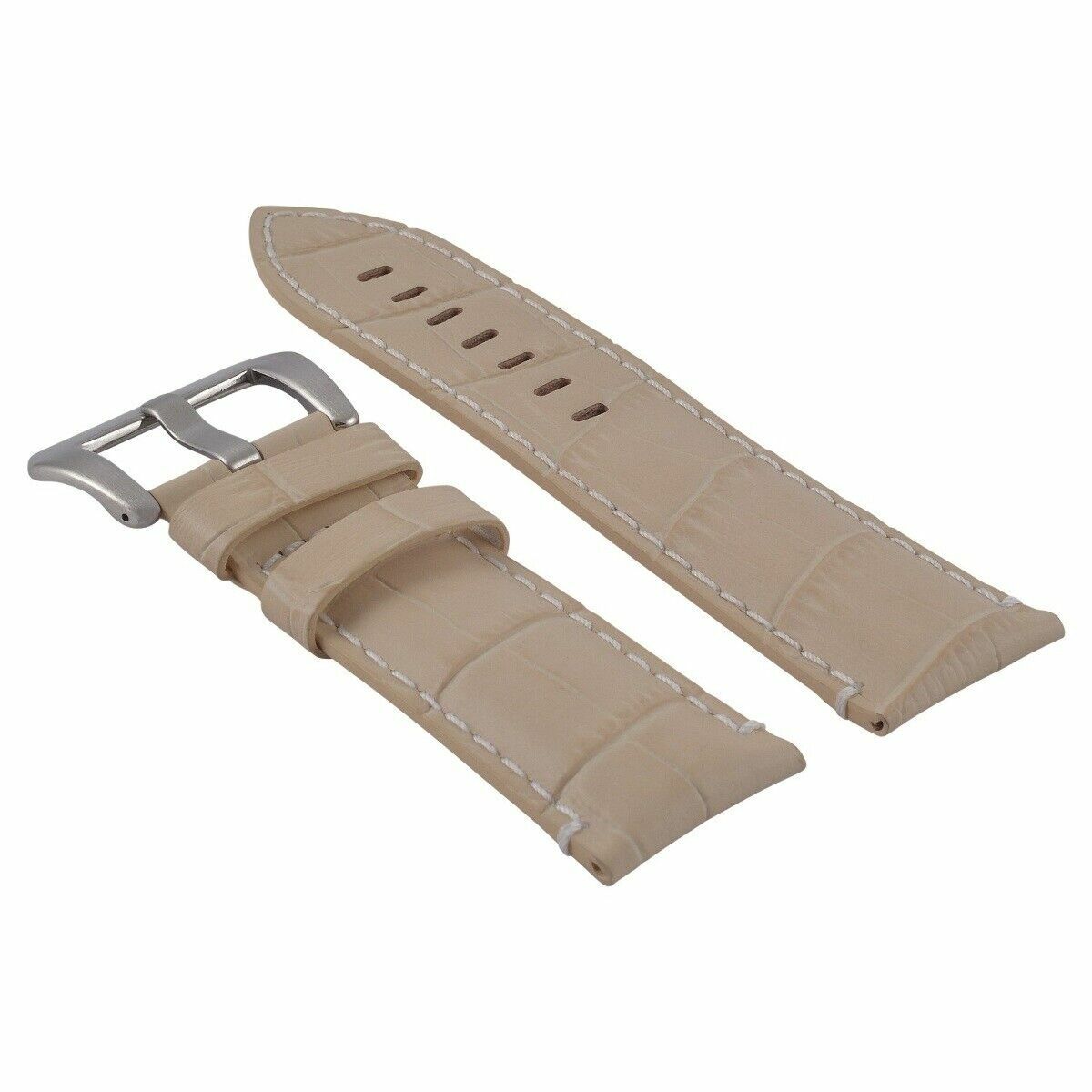 24MM GENUINE LEATHER WATCH BAND STRAP FOR PAM 44MM PANERAI BEIGE WHITE STITCH