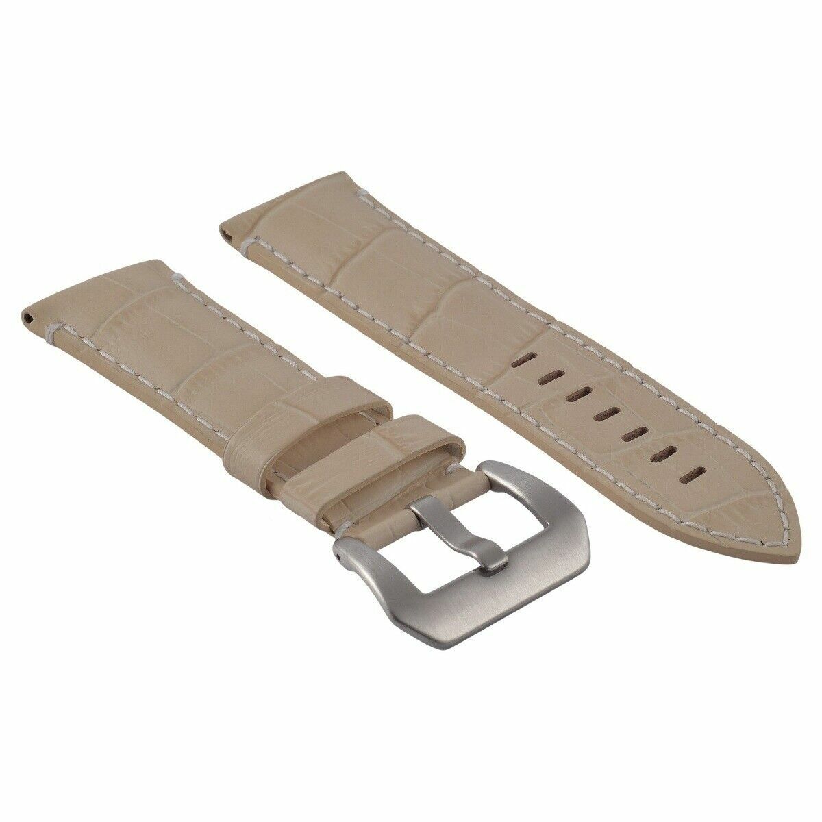 24MM GENUINE LEATHER WATCH BAND STRAP FOR PAM 44MM PANERAI BEIGE WHITE STITCH