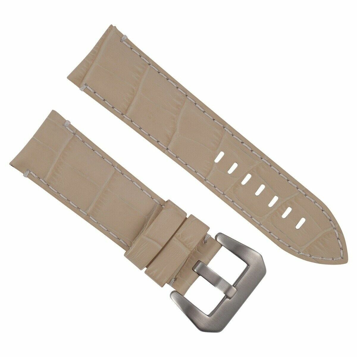 24MM GENUINE LEATHER WATCH BAND STRAP FOR PAM 44MM PANERAI BEIGE WHITE STITCH