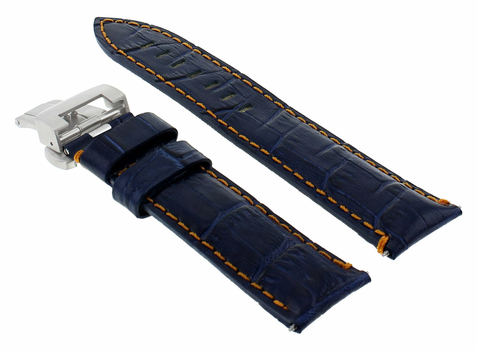 22MM PAM LEATHER BAND STRAP DEPLOYMENT CLASP FOR PANERAI GMT BLUE ORANGE STIT