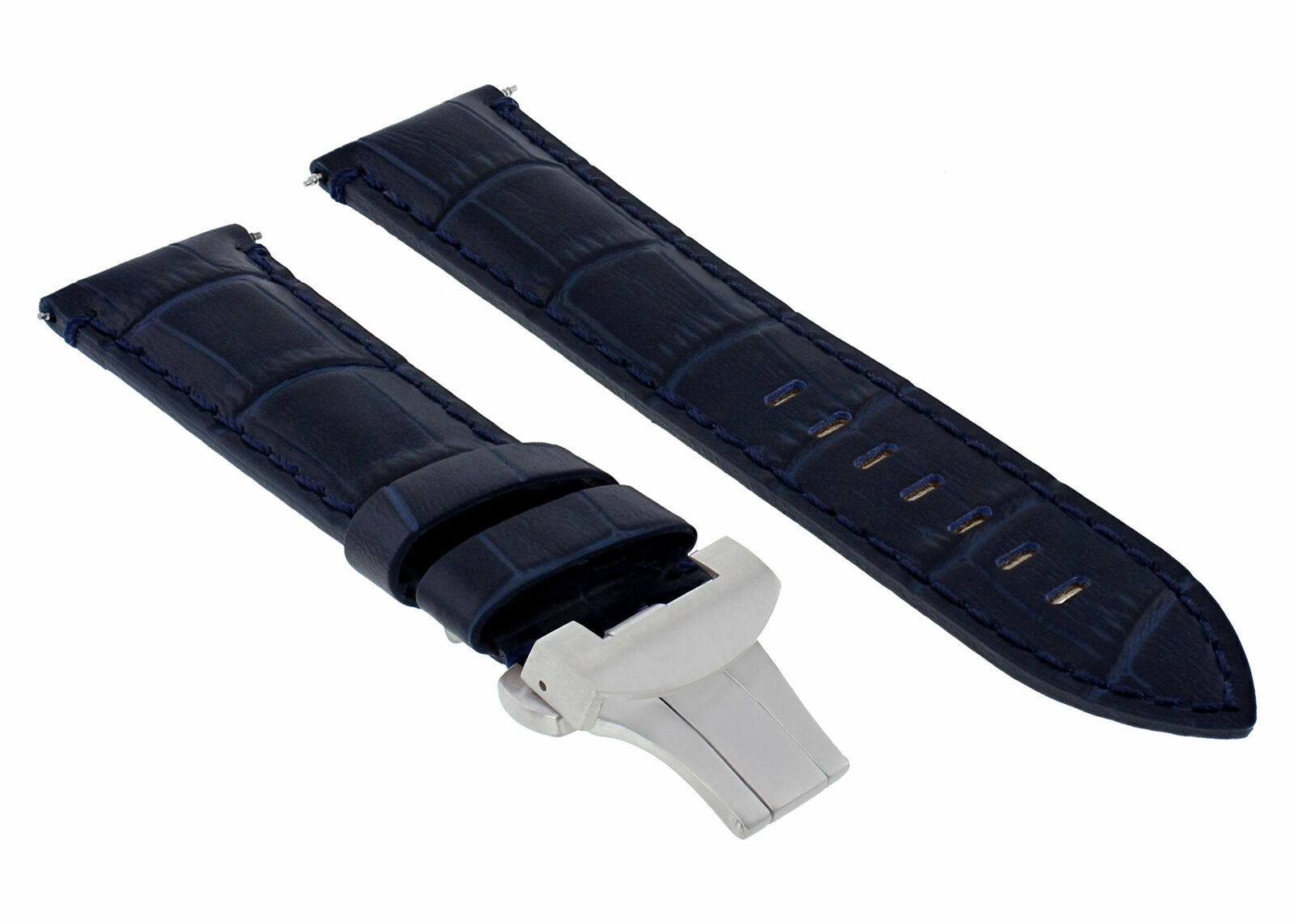 24MM LEATHER STRAP BAND FOR PAM 44MM PANERAI LUMINOR GMT DEPLOYMENT CLASP BLUE