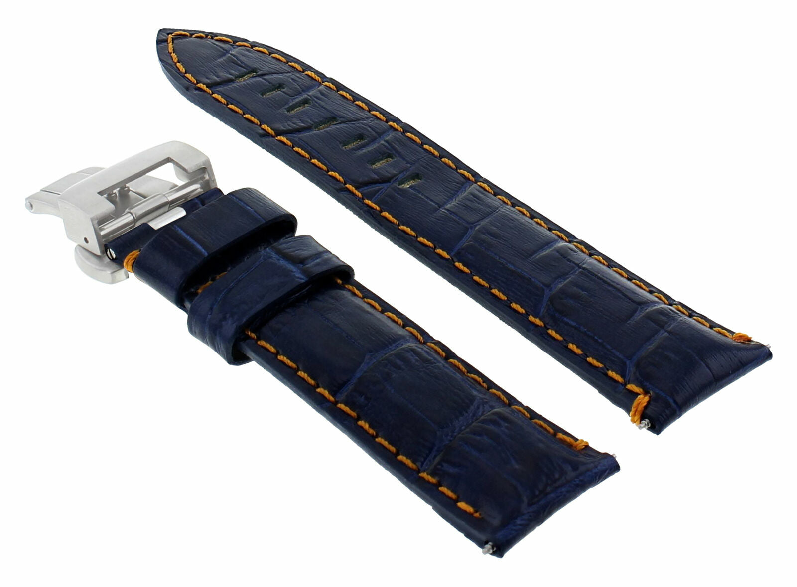 24MM LEATHER STRAP BAND DEPLOYMENT CLASP FOR PAM 44MM PANERAI BLUE ORANGE STITCH