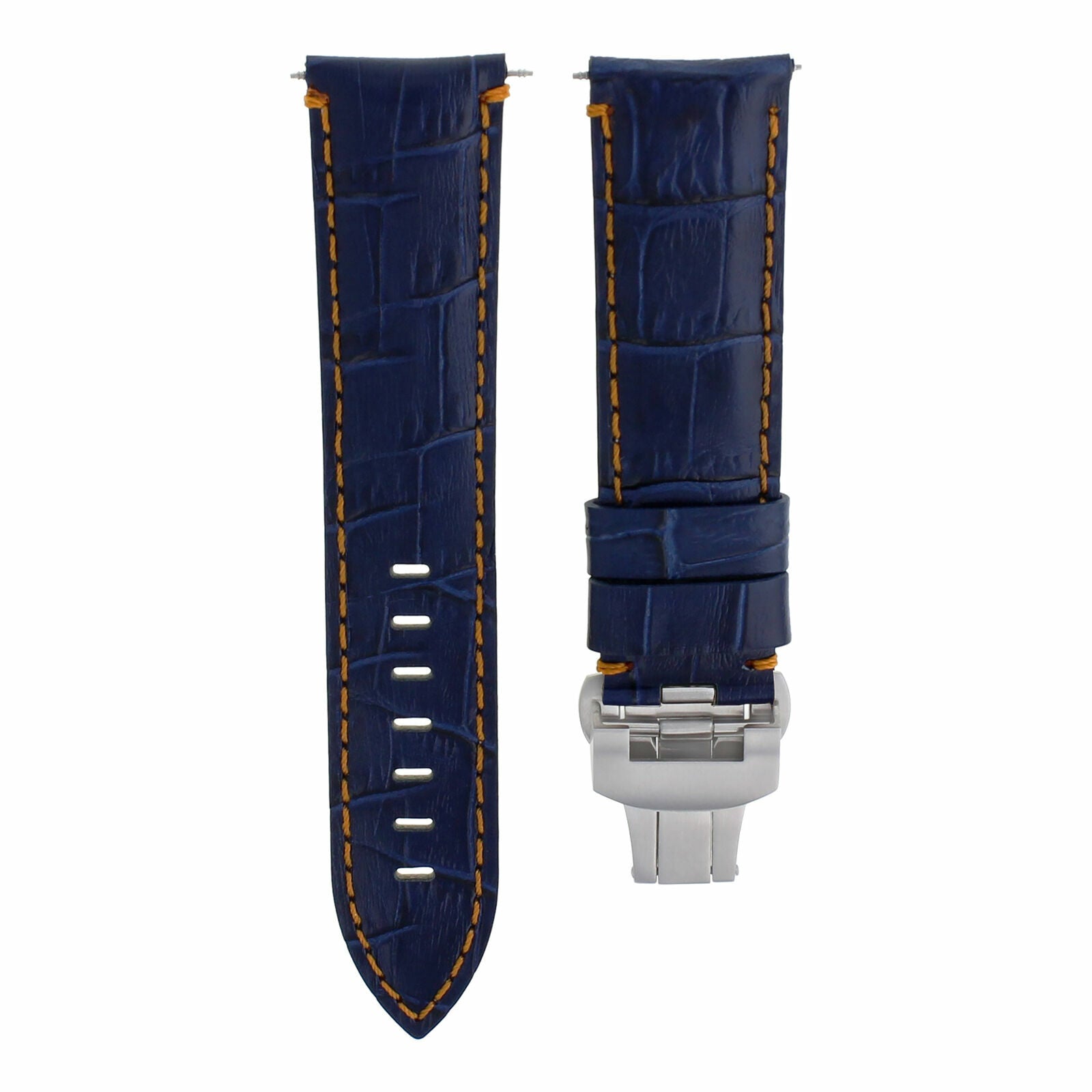 24MM LEATHER STRAP BAND DEPLOYMENT CLASP FOR PAM 44MM PANERAI BLUE ORANGE STITCH