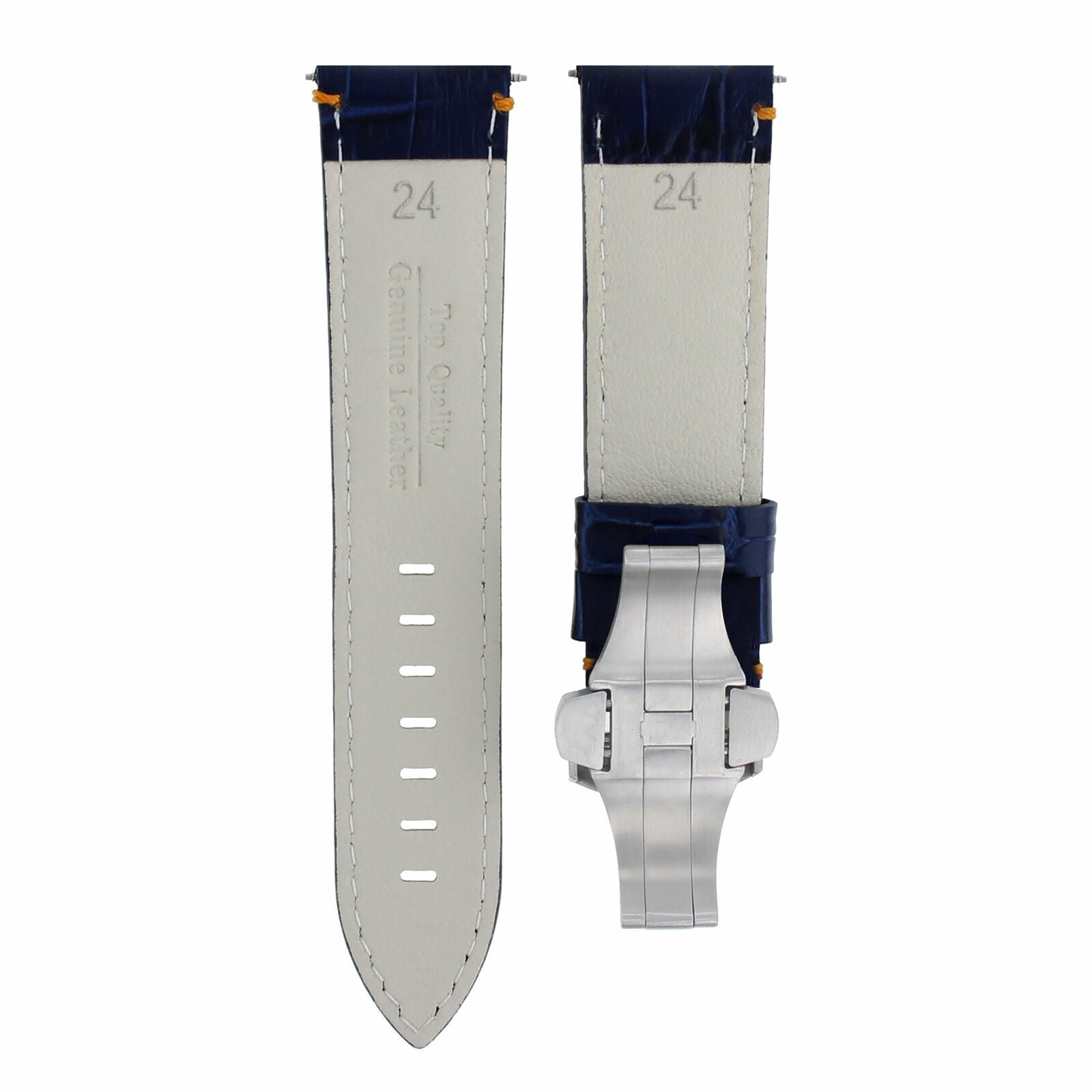 24MM LEATHER STRAP BAND DEPLOYMENT CLASP FOR PAM 44MM PANERAI BLUE ORANGE STITCH