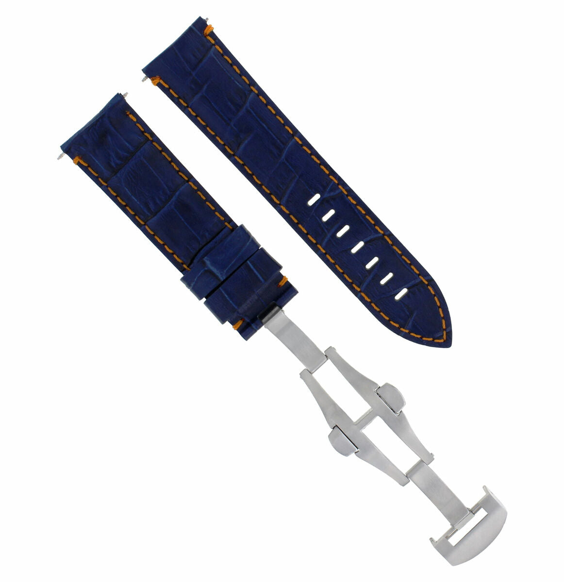 24MM LEATHER STRAP BAND DEPLOYMENT CLASP FOR PAM 44MM PANERAI BLUE ORANGE STITCH