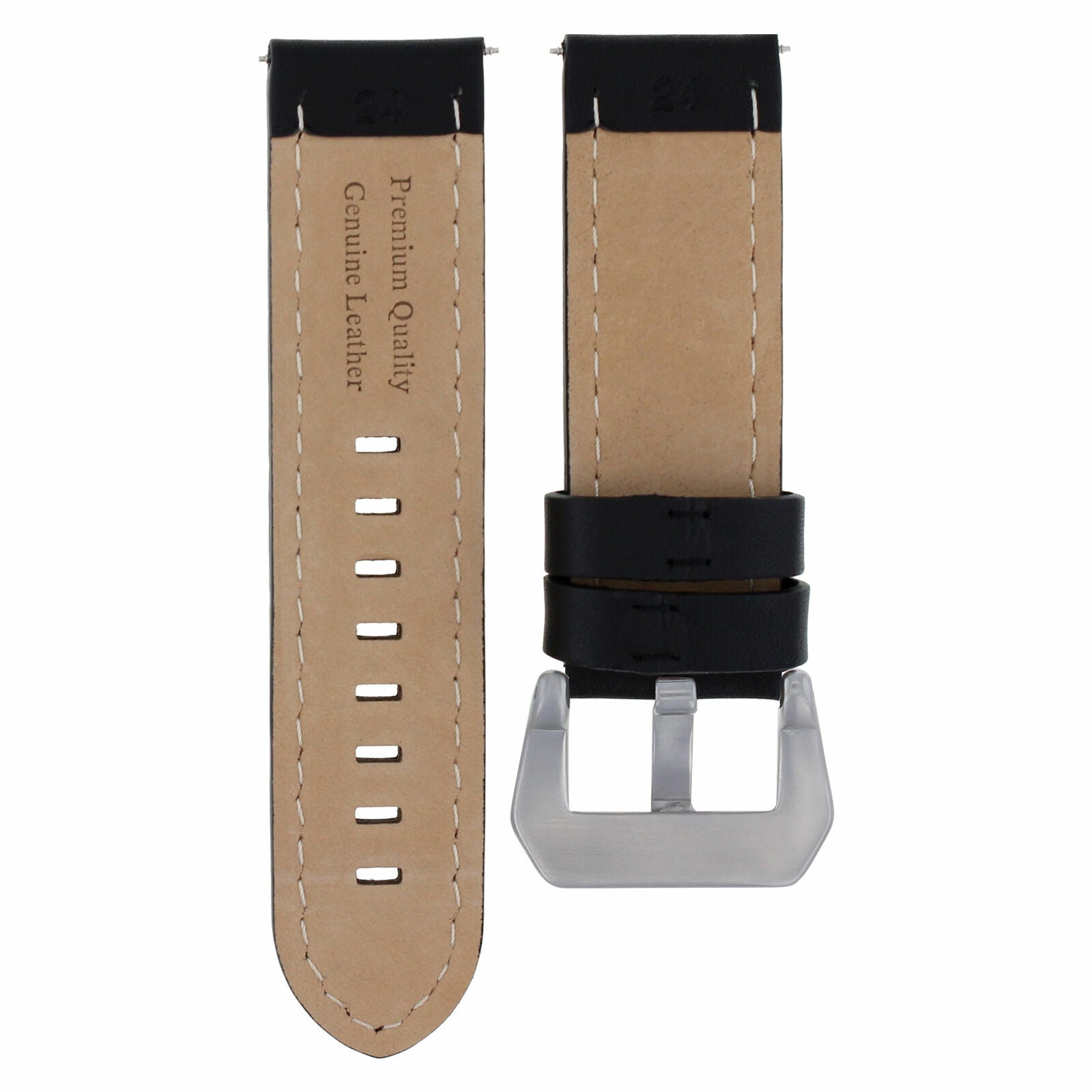 24MM LEATHER WATCH BAND STRAP FOR BREITLING NAVITIMER COLT AVENGER BLACK RED