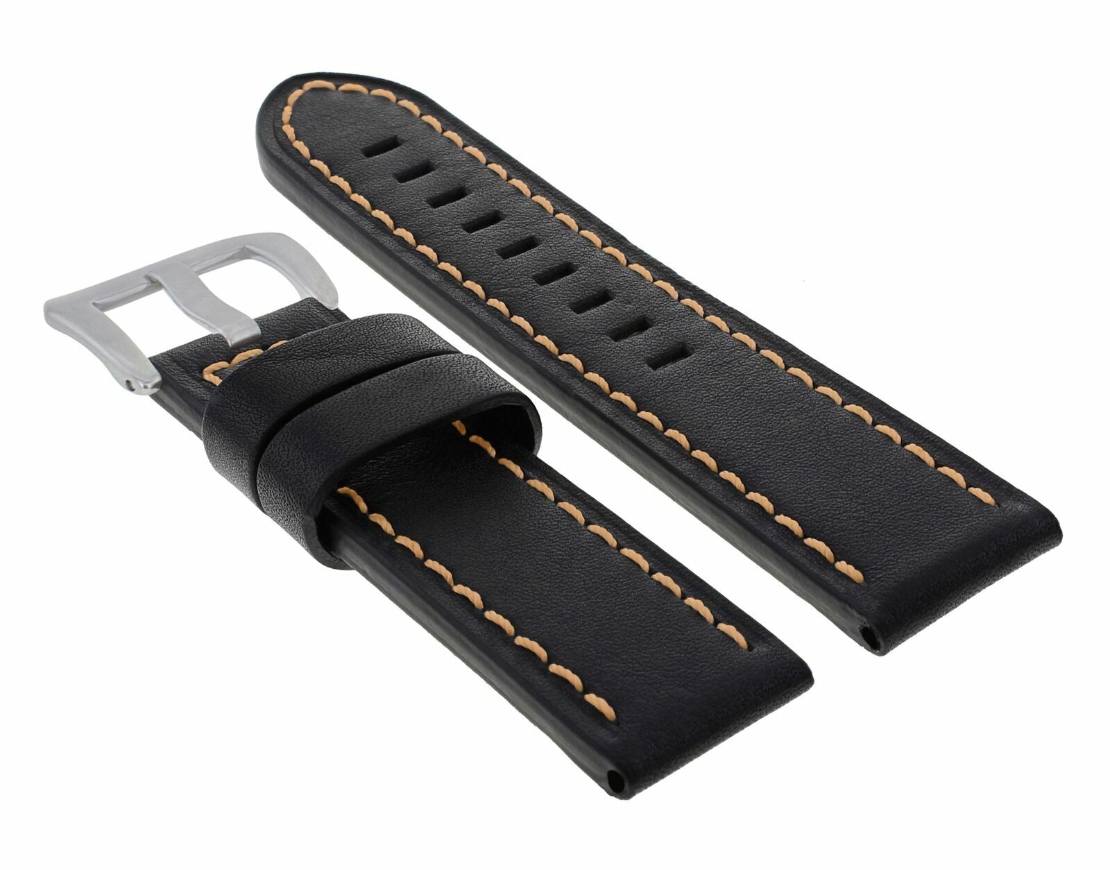 22MM LEATHER WATCH BAND STRAP FOR BREILTLING NAVITIMER COLT BLACK ORANGE ST