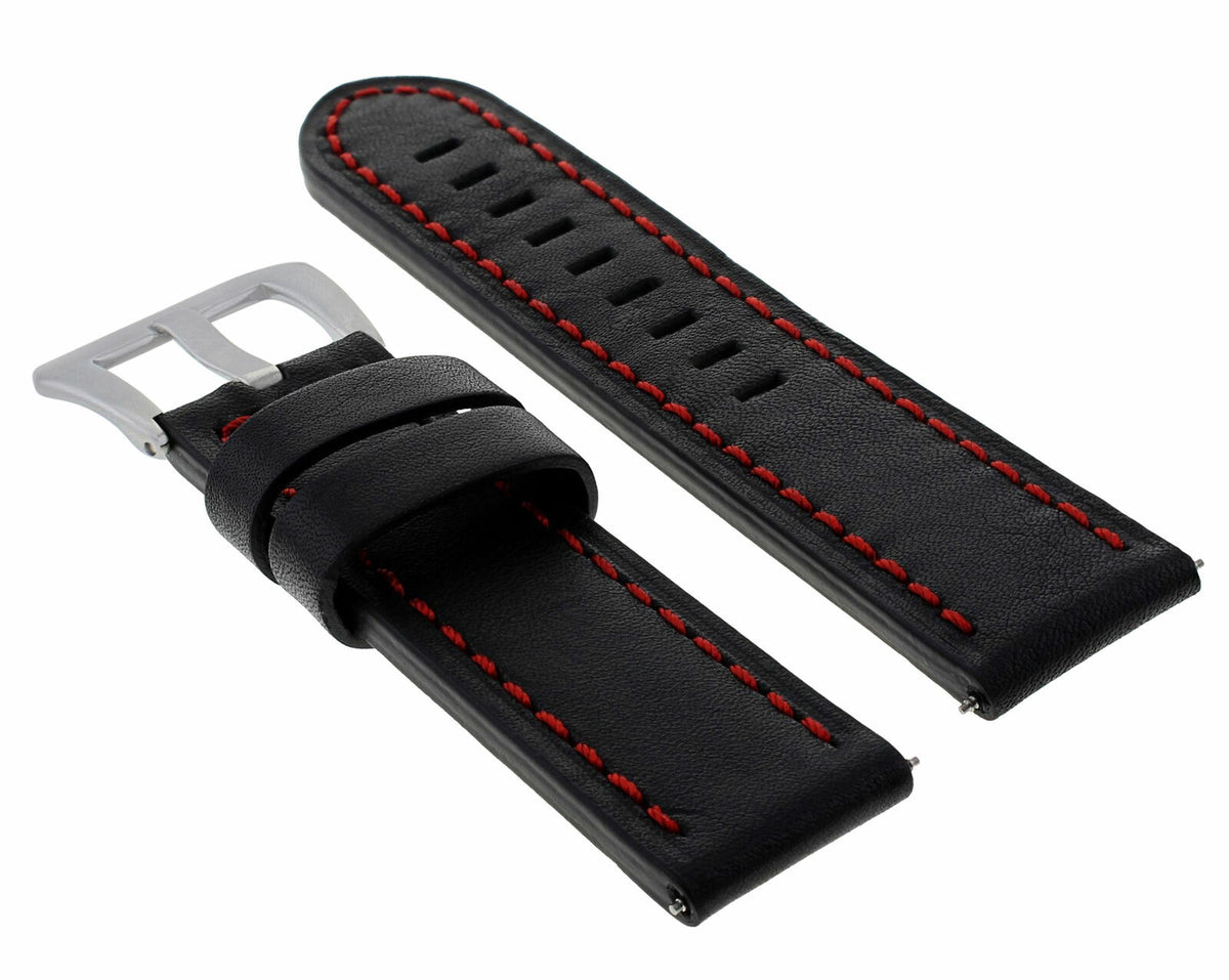 22mm Long Leather Watch Band Strap for Breitling Navitimer Avenger Black