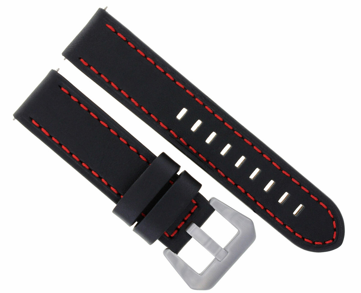 22mm Long Leather Watch Band Strap for Breitling Navitimer Avenger Black