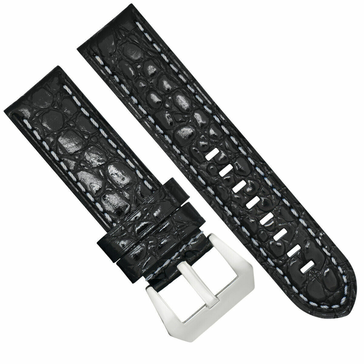 BIG 24MM GATOR LEATHER WATCH BAND PAM STRAP FOR PANERAI BLACK WS BUCKLE POLISH