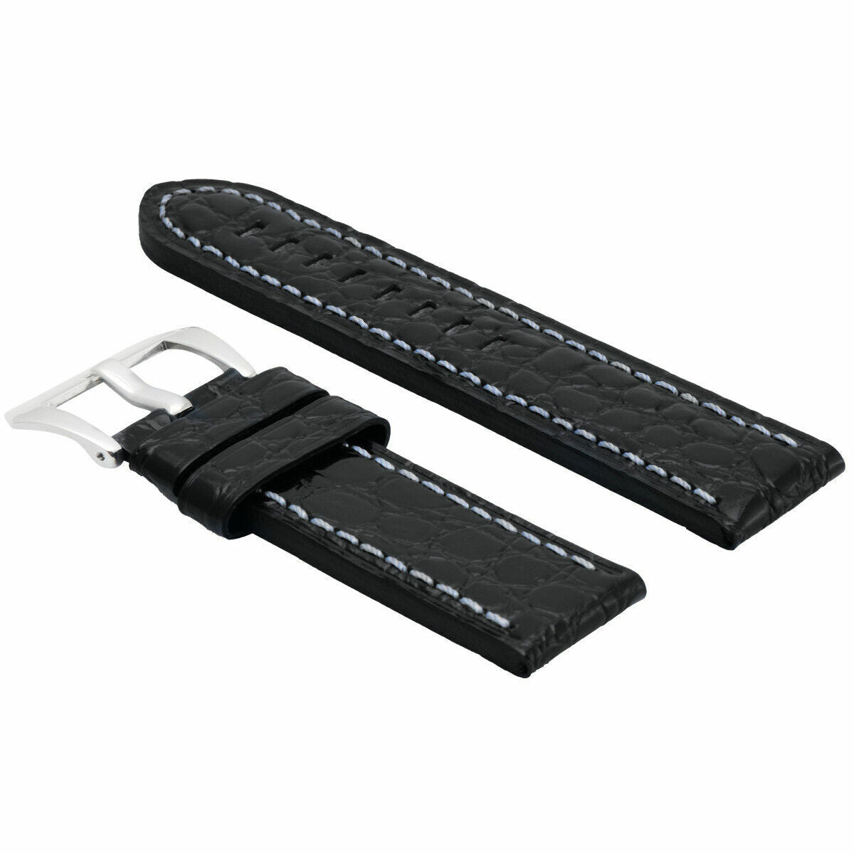 BIG 24MM GATOR LEATHER WATCH BAND PAM STRAP FOR PANERAI BLACK WS BUCKLE POLISH