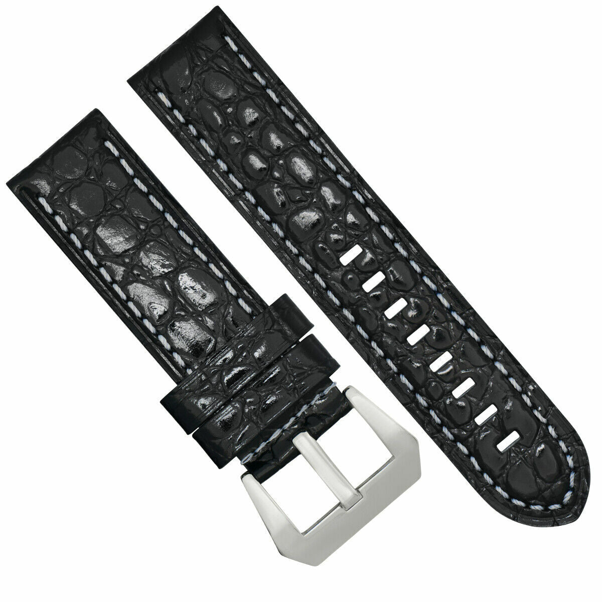 BIG 24MM GATOR LEATHER WATCH BAND STRAP FOR PAM PANERAI BLACK WS BUCKLE BRUSH