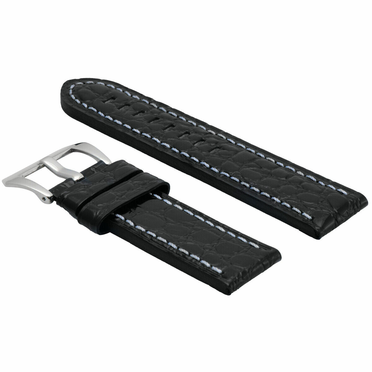 BIG 24MM GATOR LEATHER WATCH BAND STRAP FOR PAM PANERAI BLACK WS BUCKLE BRUSH