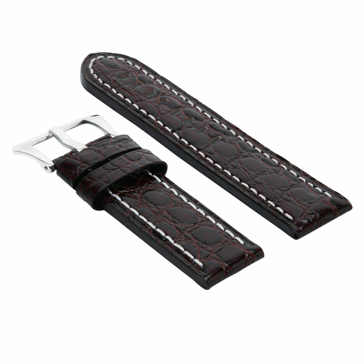 BIG 24MM PAM GATOR LEATHER BAND STRAP FOR 44MM PANERAI D/BROWN WS POLISH BUCKLE